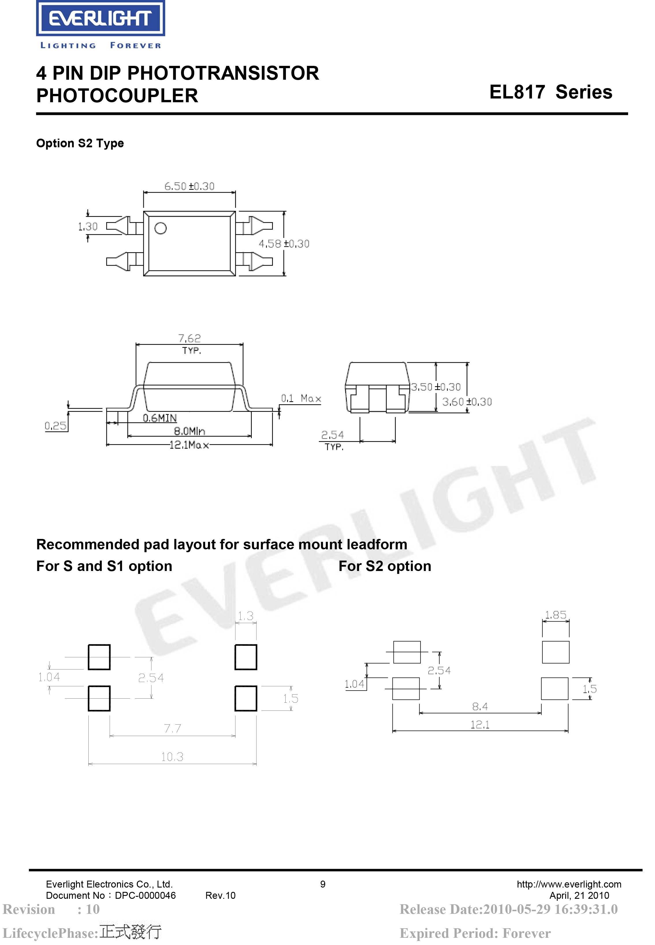 亿光直插光耦EL817 DIP-4光电耦合器规格书PDF