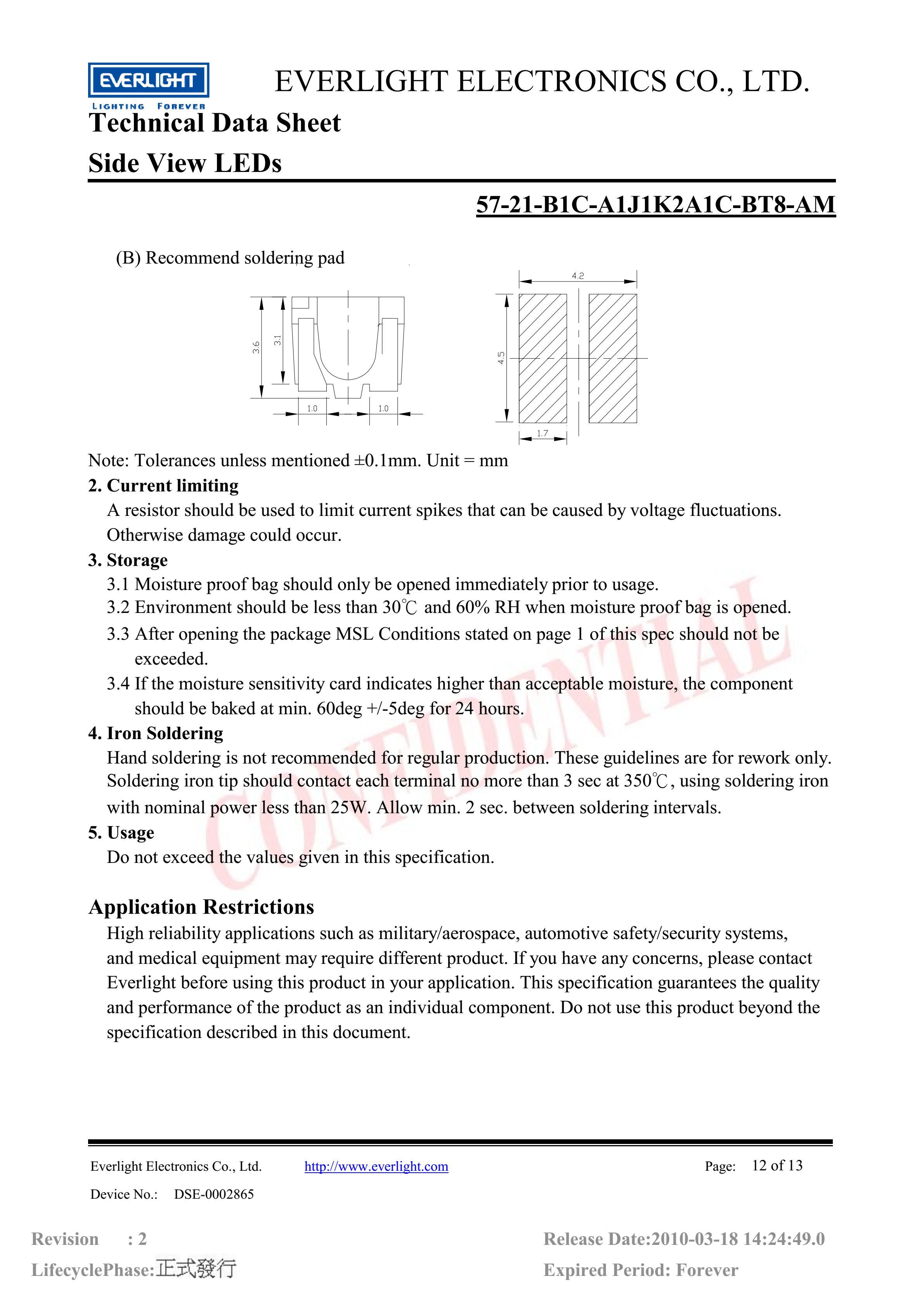 亿光贴片汽车专用灯珠57-21-B1C-A1J1K2A1C-BT8-AM蓝光规格书PDF（数据表）