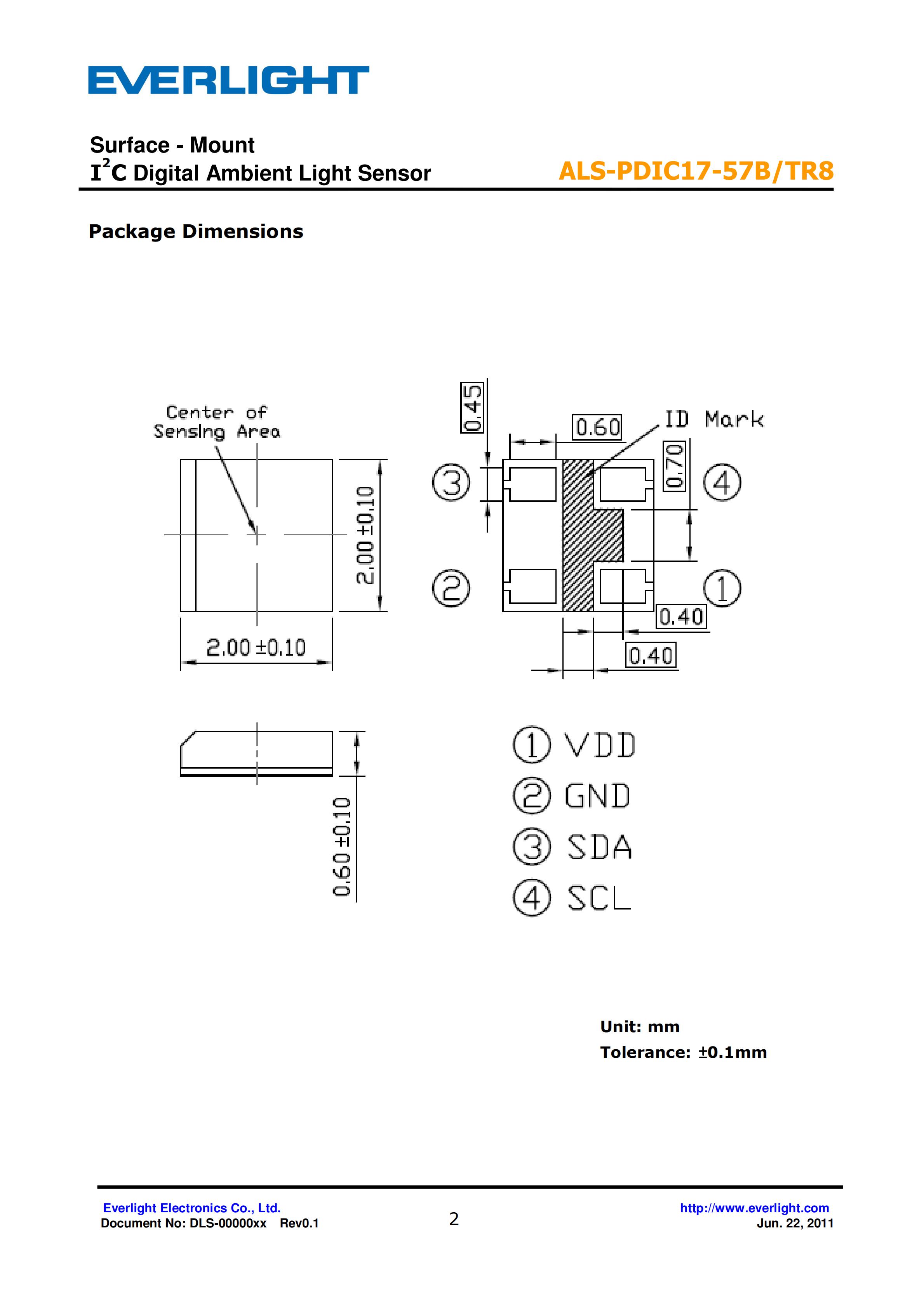 亿光贴片0805环境光传感器ALS-PDIC17-57B/TR8规格书（数据表PDF）