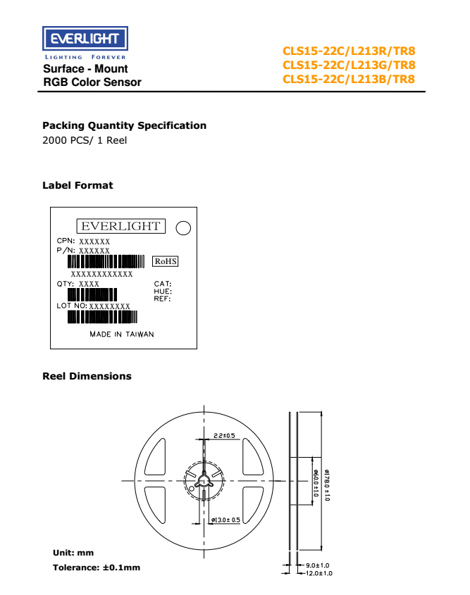 亿光贴片颜色传感器CLS15-22C/L213G/TR8规格书PDF