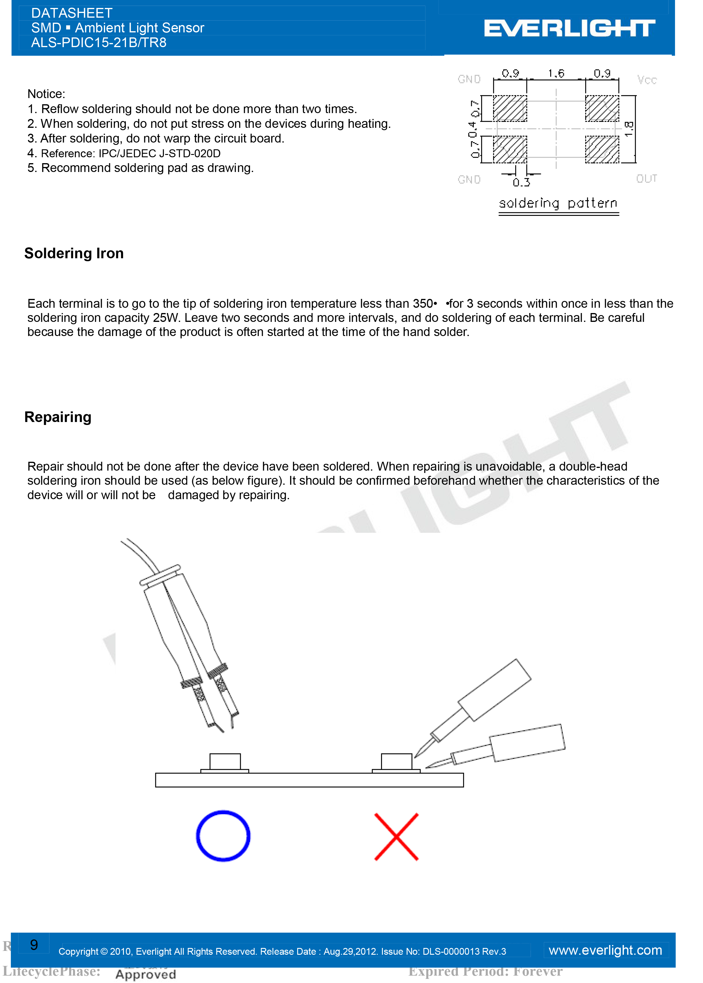 亿光贴片1206环境光传感器ALS-PDIC15-21B/TR8规格书PDF数据表
