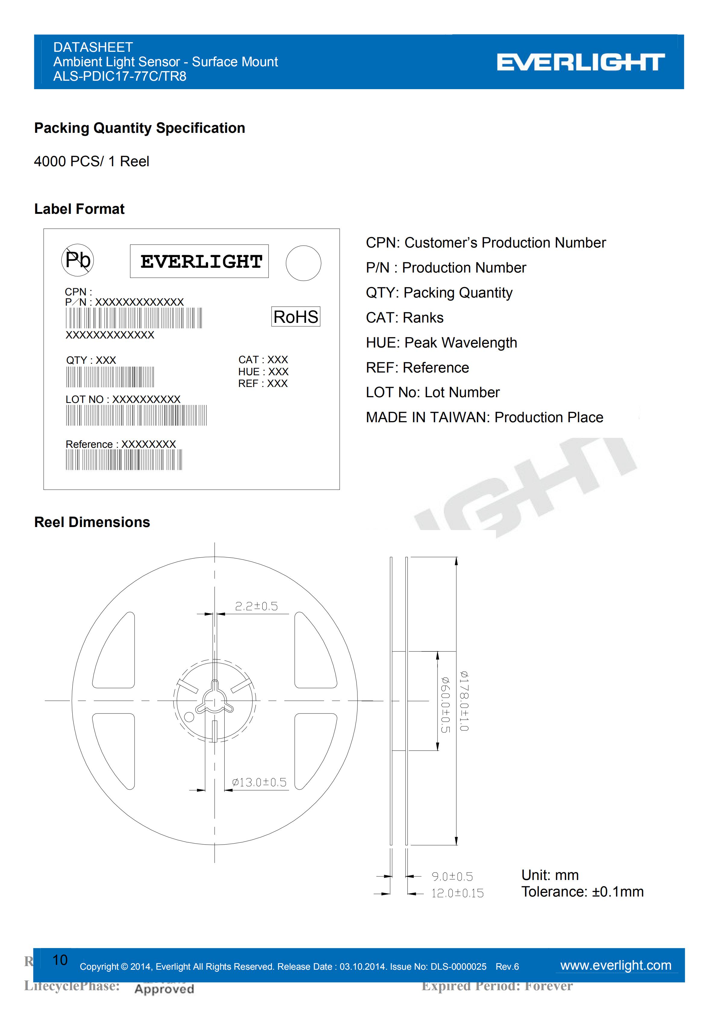 亿光贴片0805环境光传感器ALS-PDIC17-77C/TR8规格书（数据表PDF）