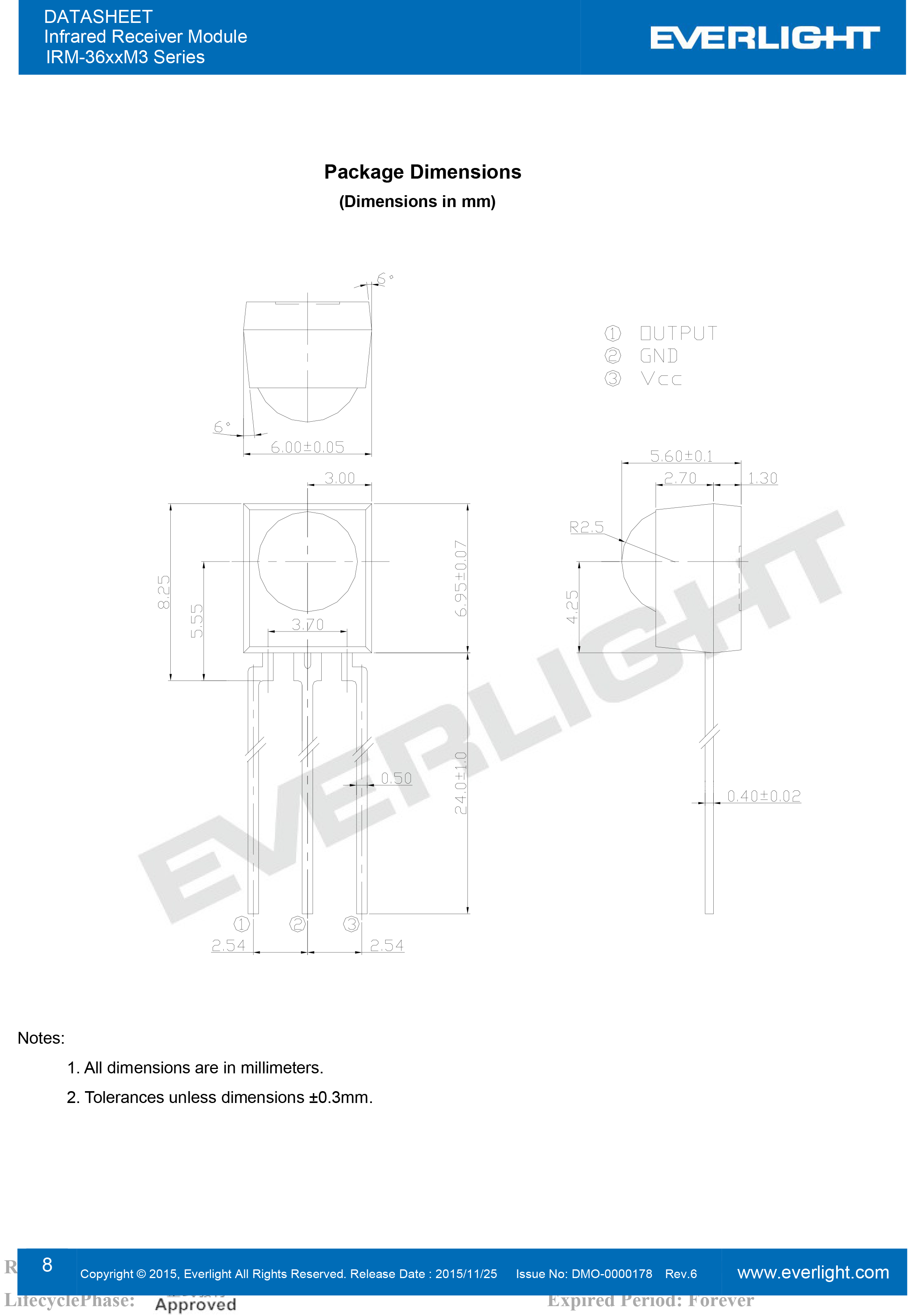 亿光直插红外接收头IRM-3656M3规格书PDF