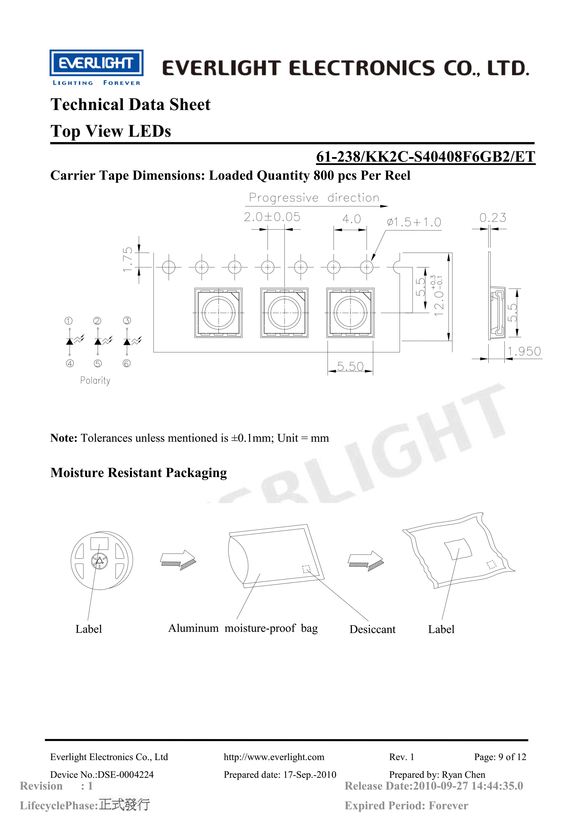 亿光贴片5050灯珠61-238-KK2C-S40408F6GB2-ET白光规格书PDF（数据表）