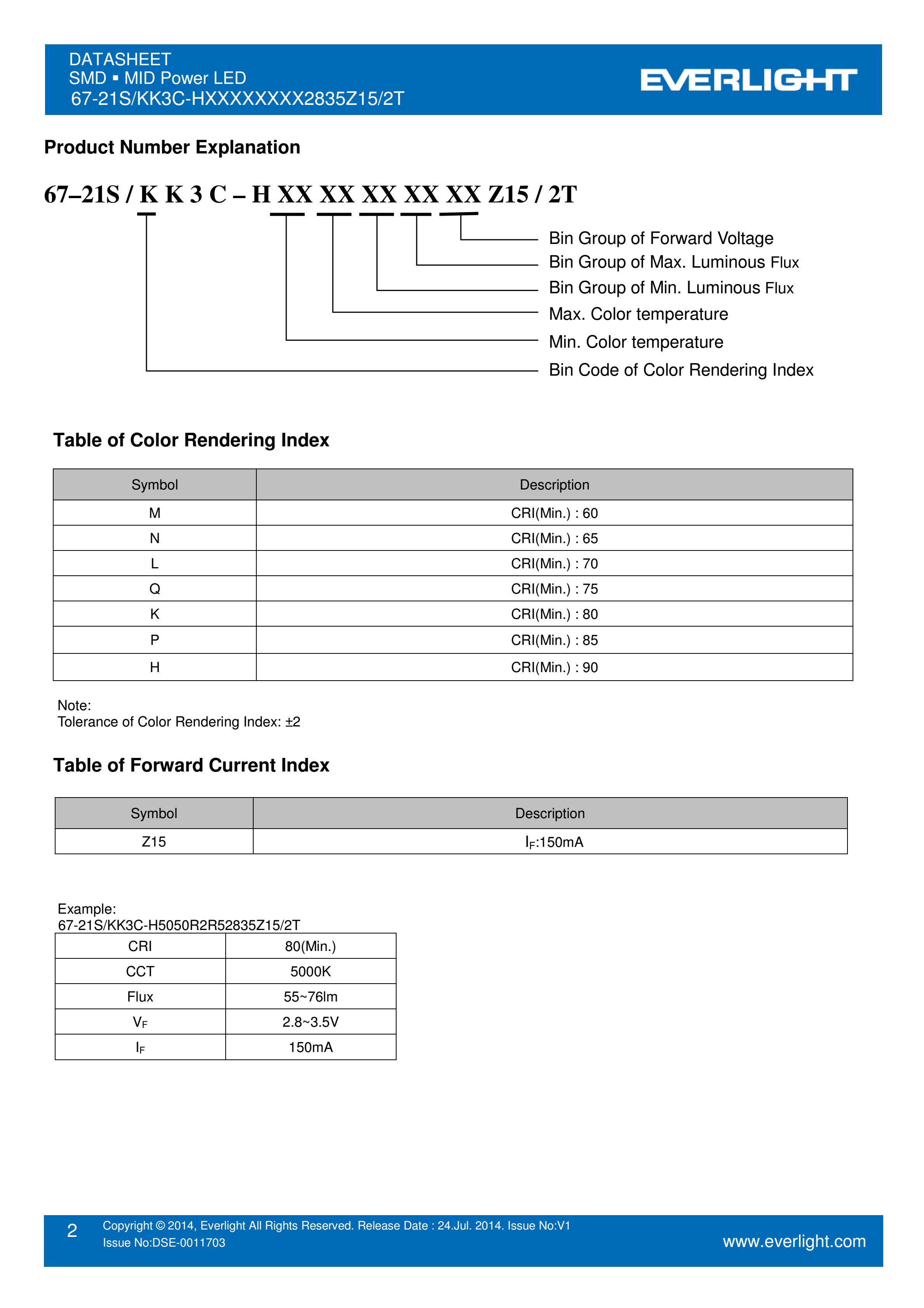 亿光贴片2835灯珠67-21S/KK3C-H5050R2R52835Z15/2T 白光规格书PDF（数据表）