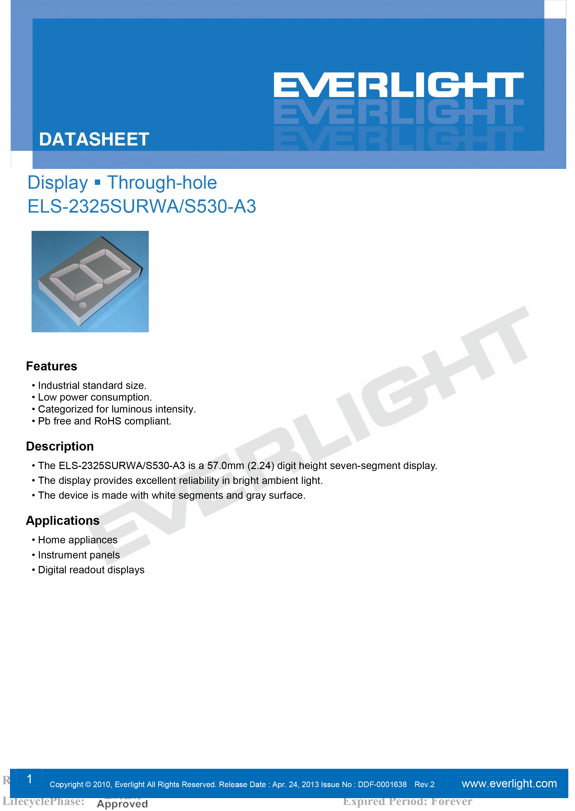 亿光直插单位数码管S2325SURWA-S530-A3规格书PDF