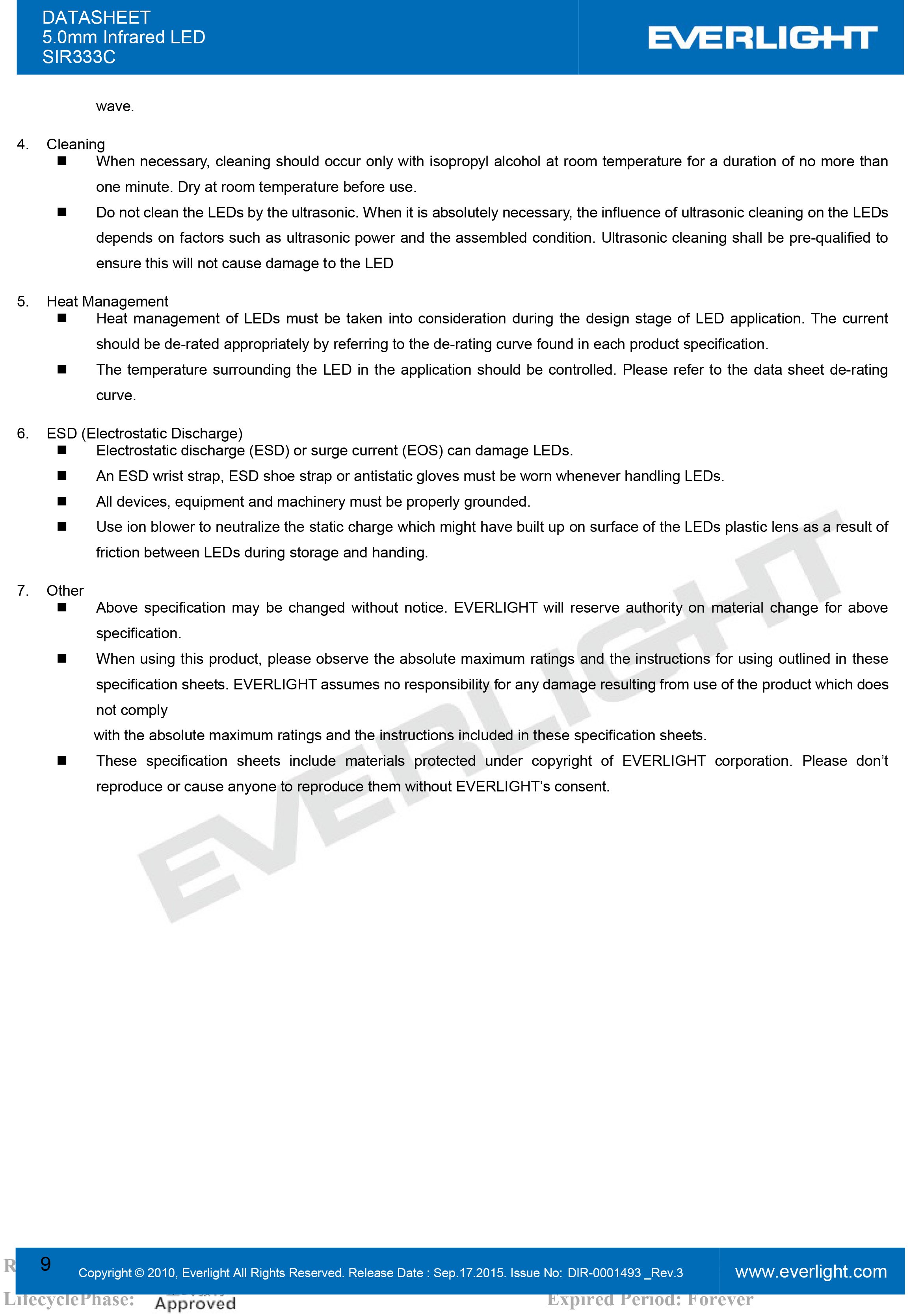 亿光5mm直插红外发射管SIR333C规格书PDF