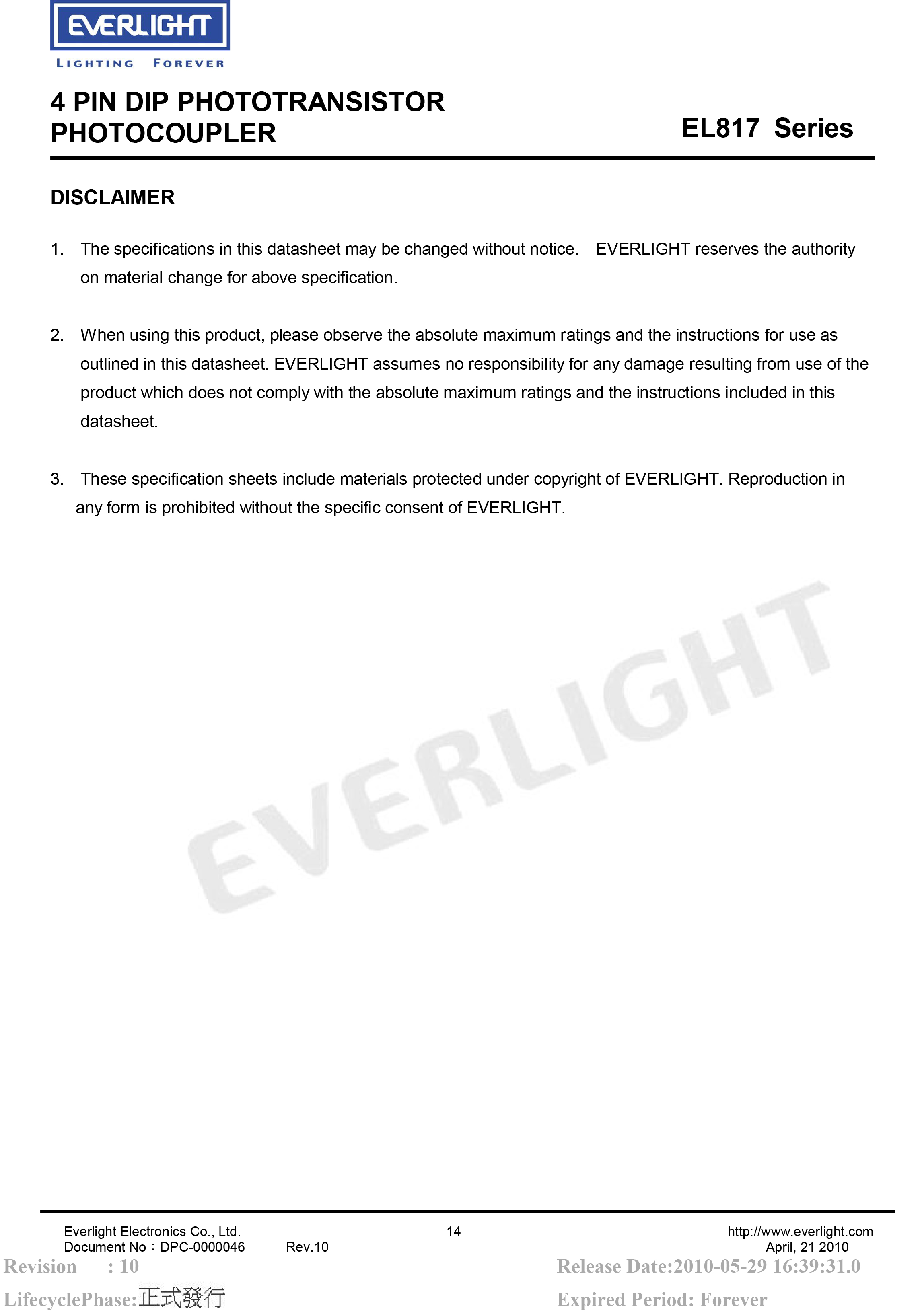 亿光贴片光耦EL817S1(A)(TU)-F 规格书PDF