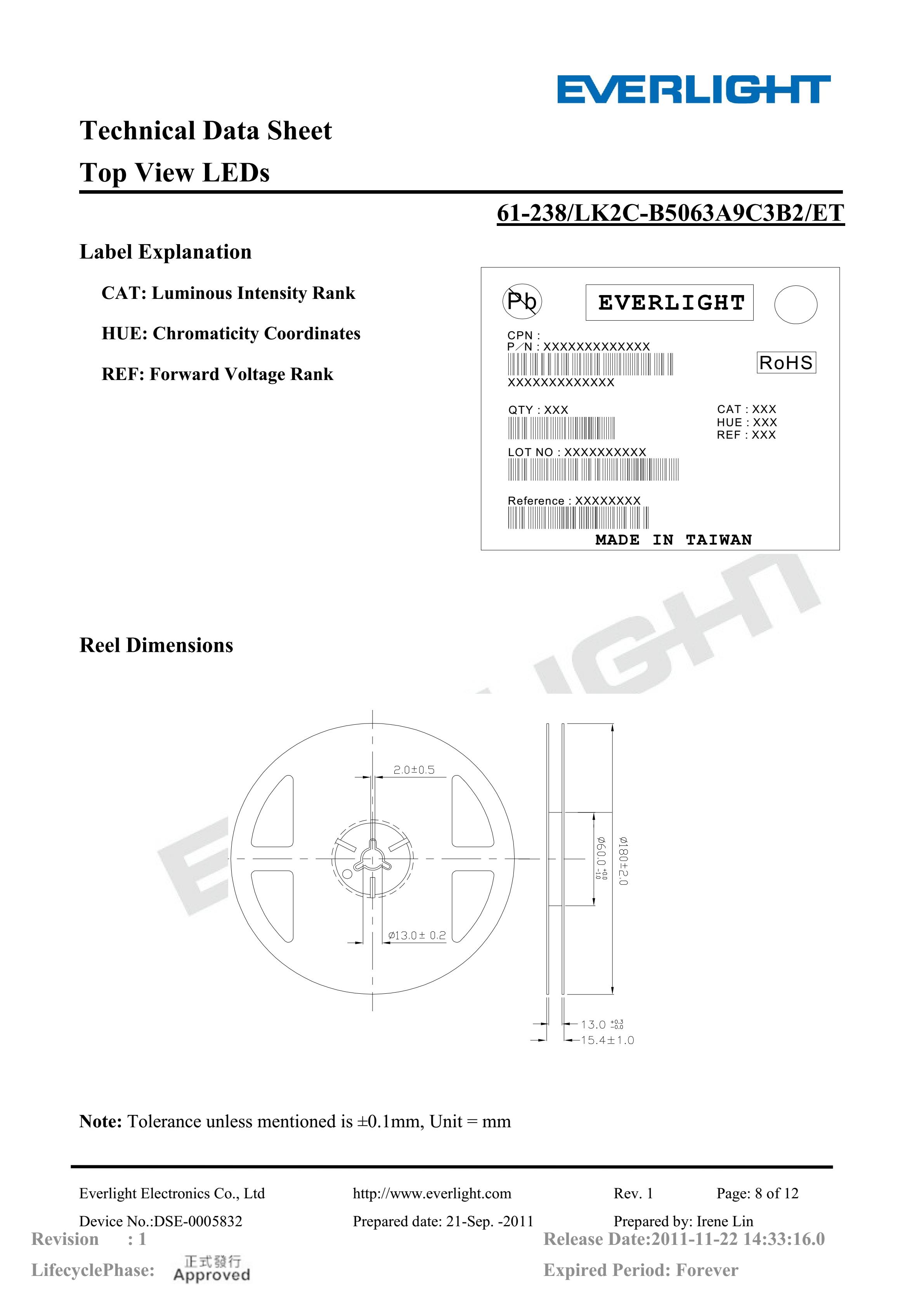 亿光贴片5050灯珠61-238-LK2C-B5063A9C3B2-ET 白光规格书PDF（数据表）