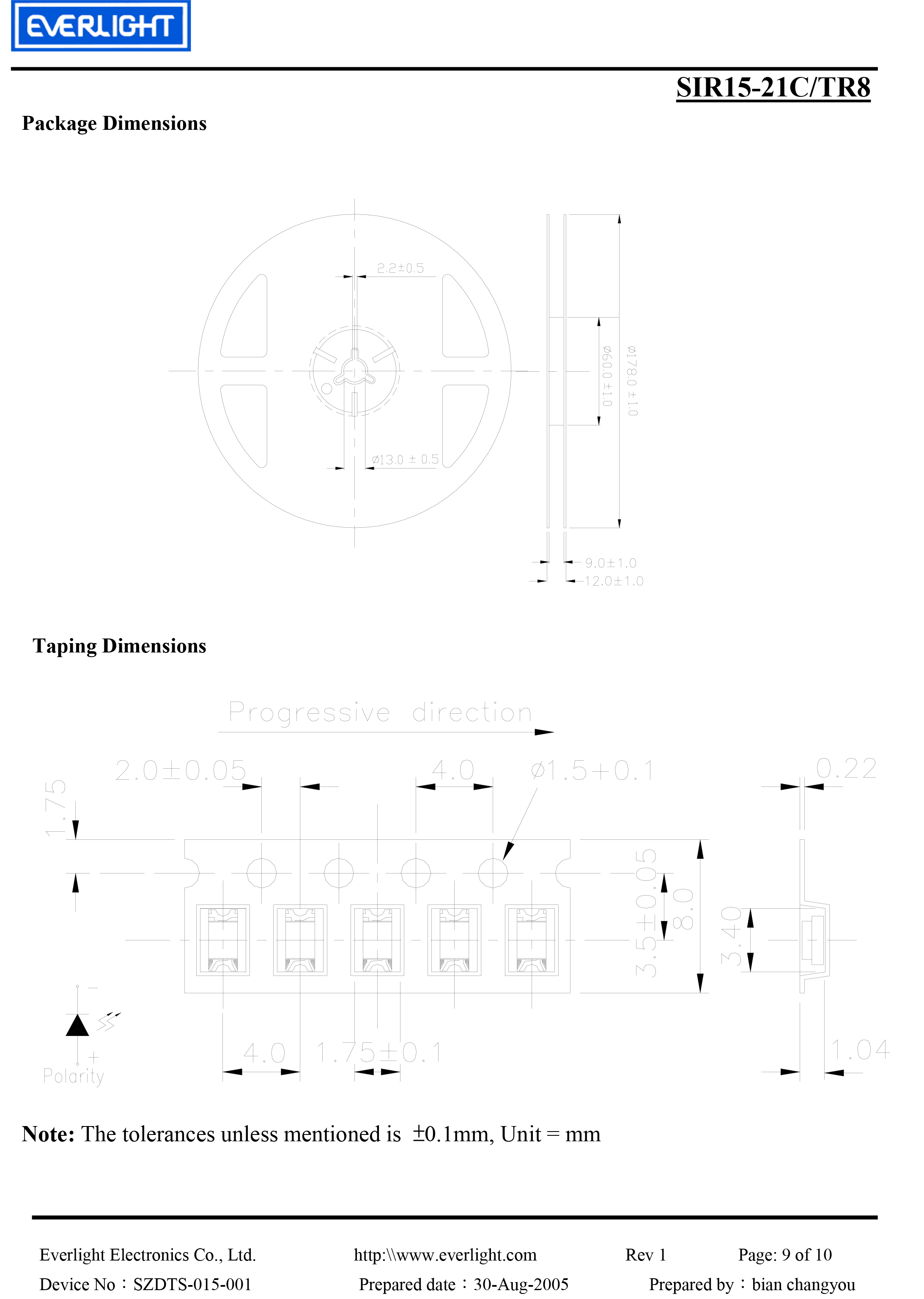 亿光贴片1206红外发射管SIR15-21C/TR8规格书PDF