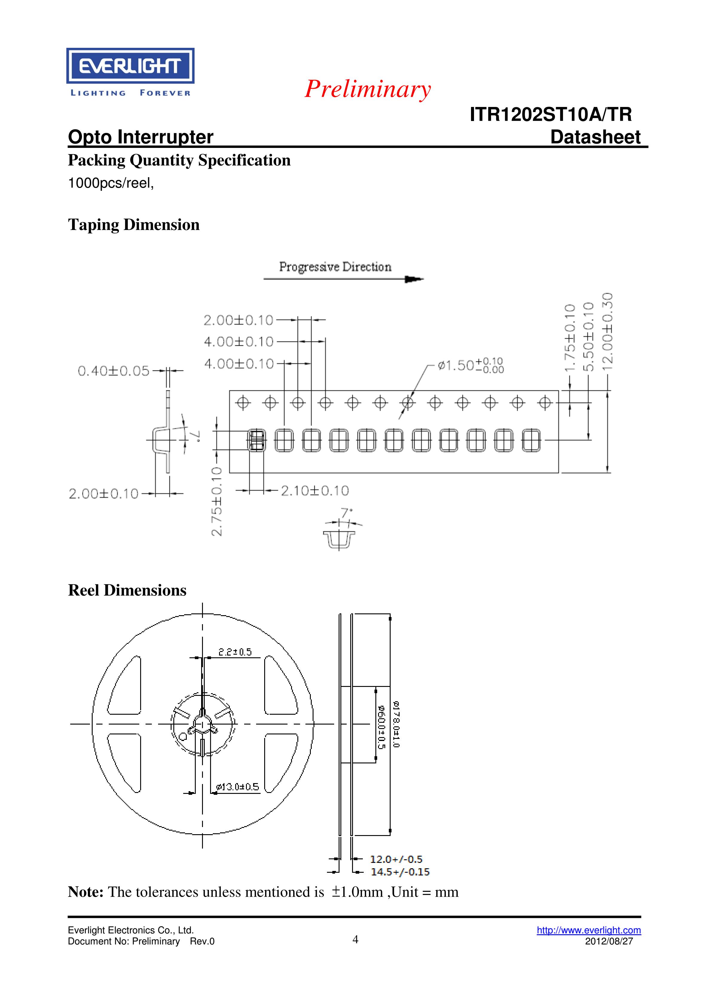 亿光贴片光电开关ITR1202ST10A/TR参数及规格书(