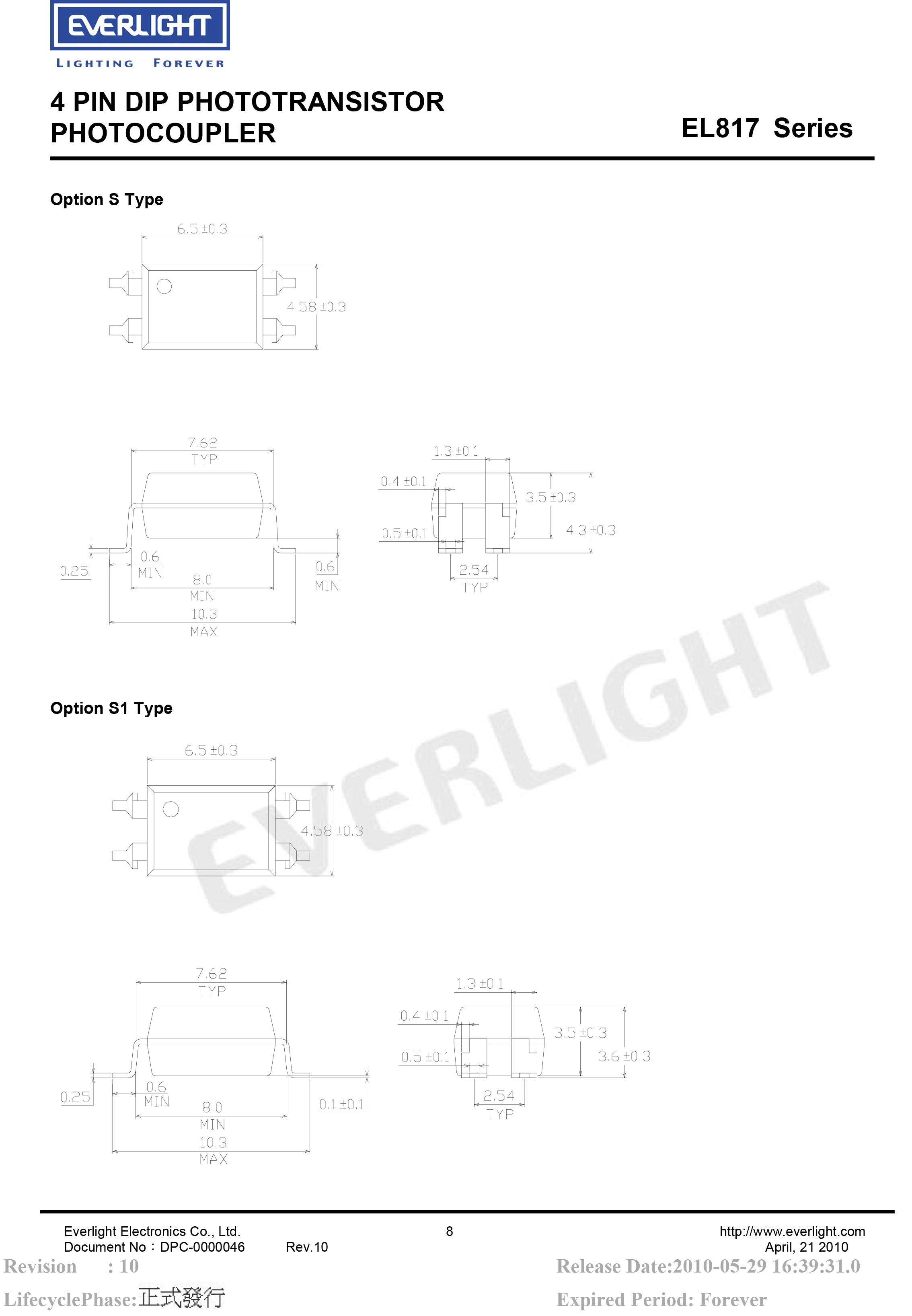 亿光直插光耦EL817 DIP-4光电耦合器规格书PDF