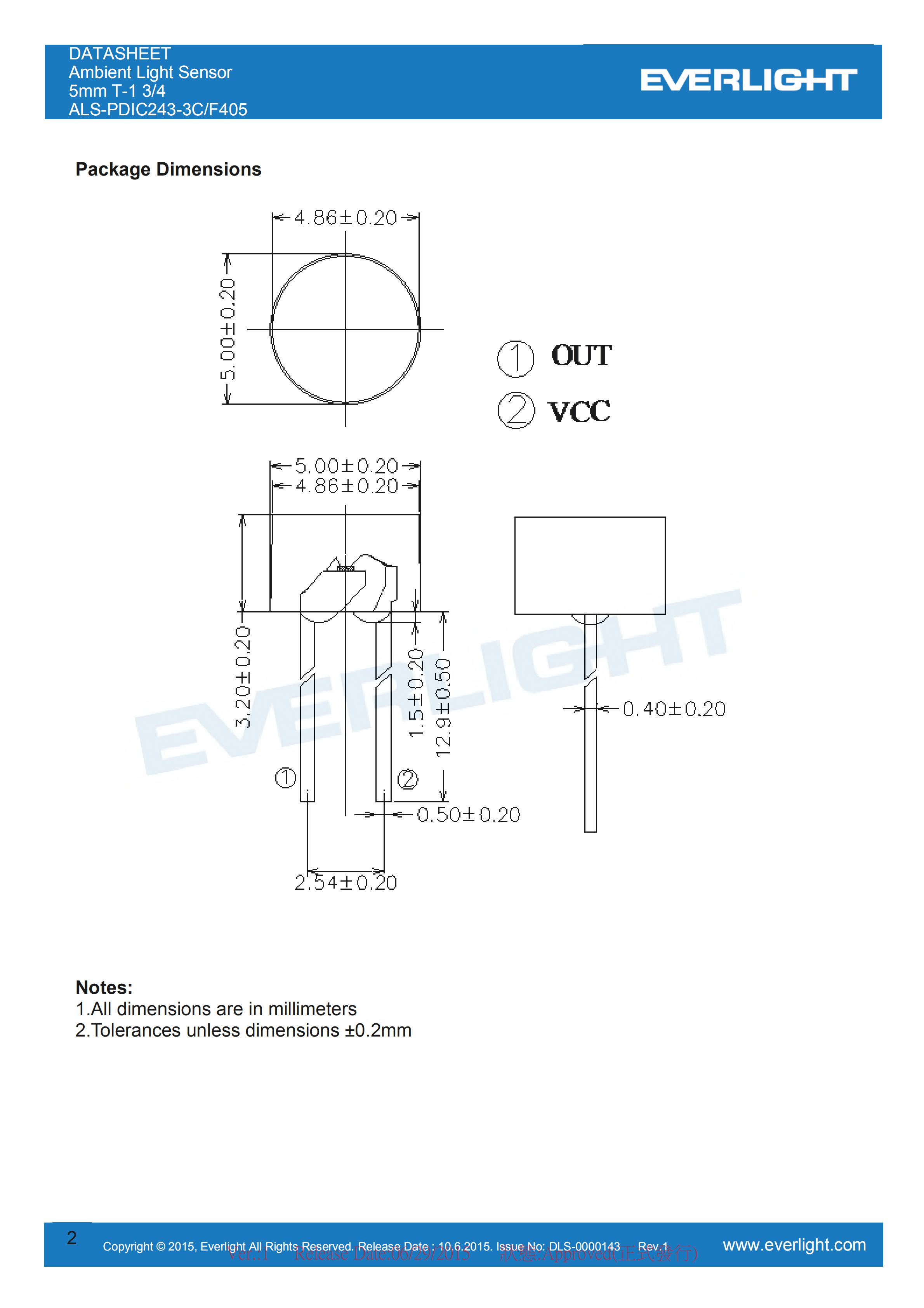 亿光环境光传感器ALS-PDIC243-3C/F405规格书（数据表PDF）