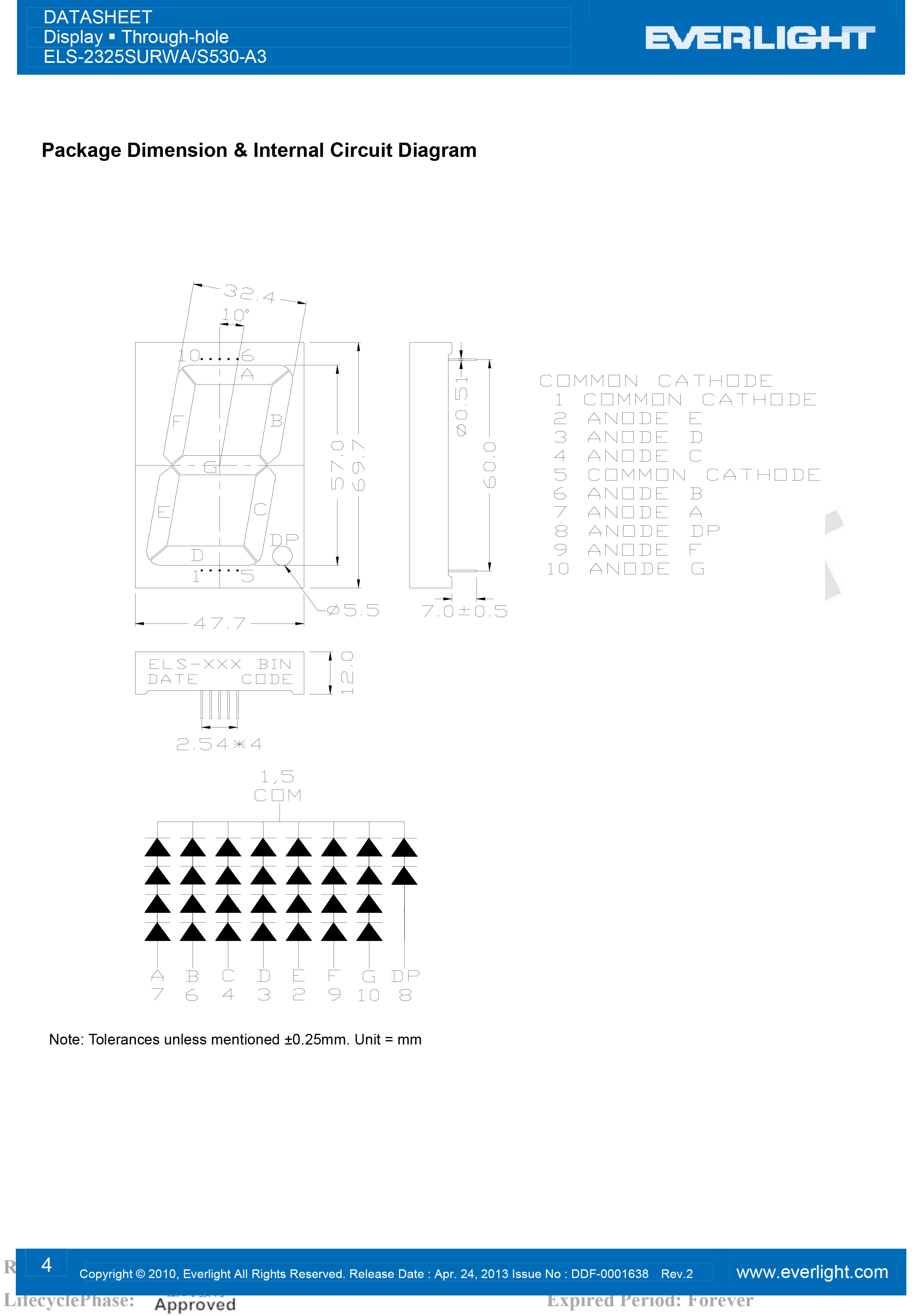 亿光直插单位数码管S2325SURWA-S530-A3规格书PDF