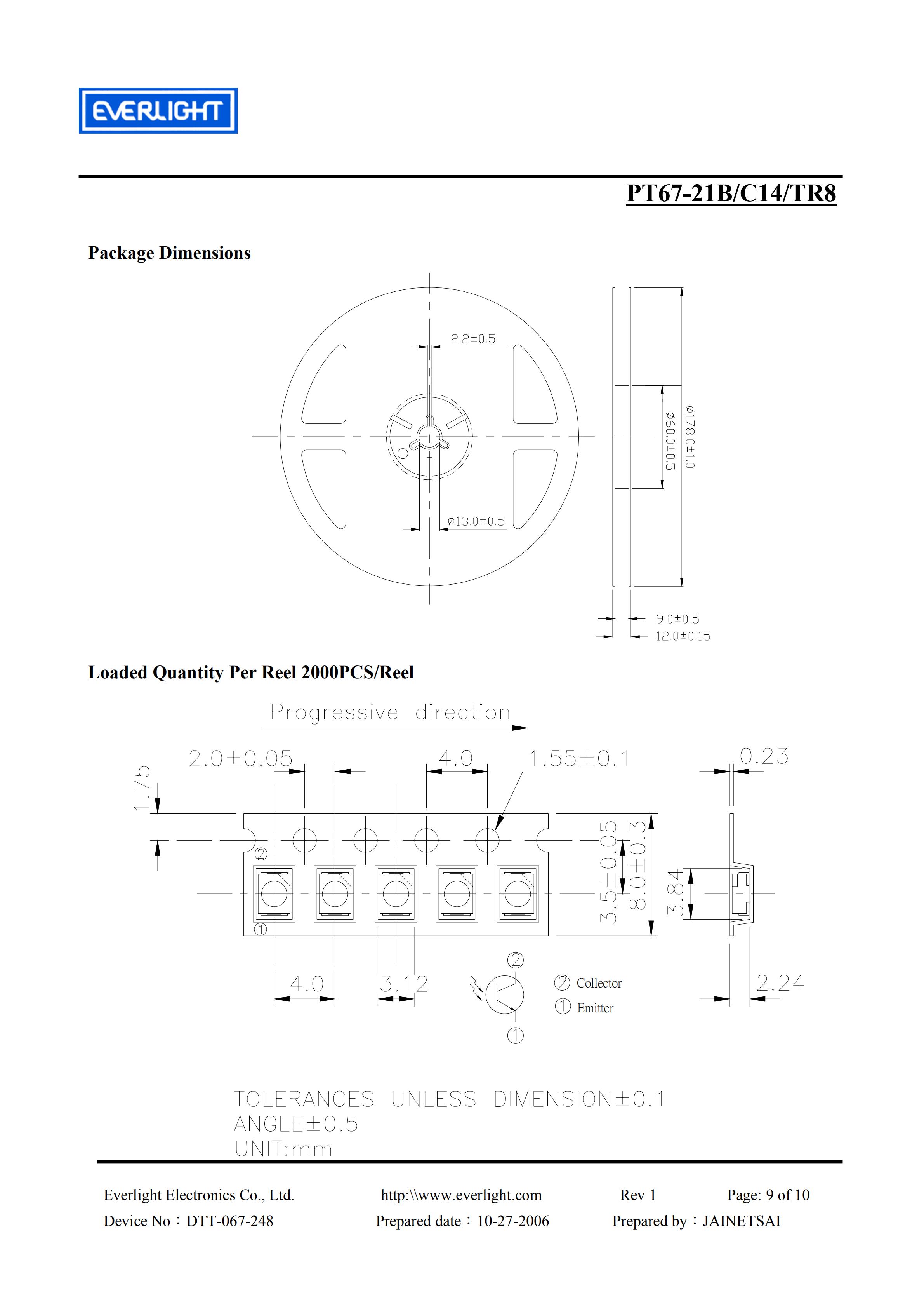 亿光贴片3528红外接收管PT67-21B/C14/TR8规格书PDF（数据表）