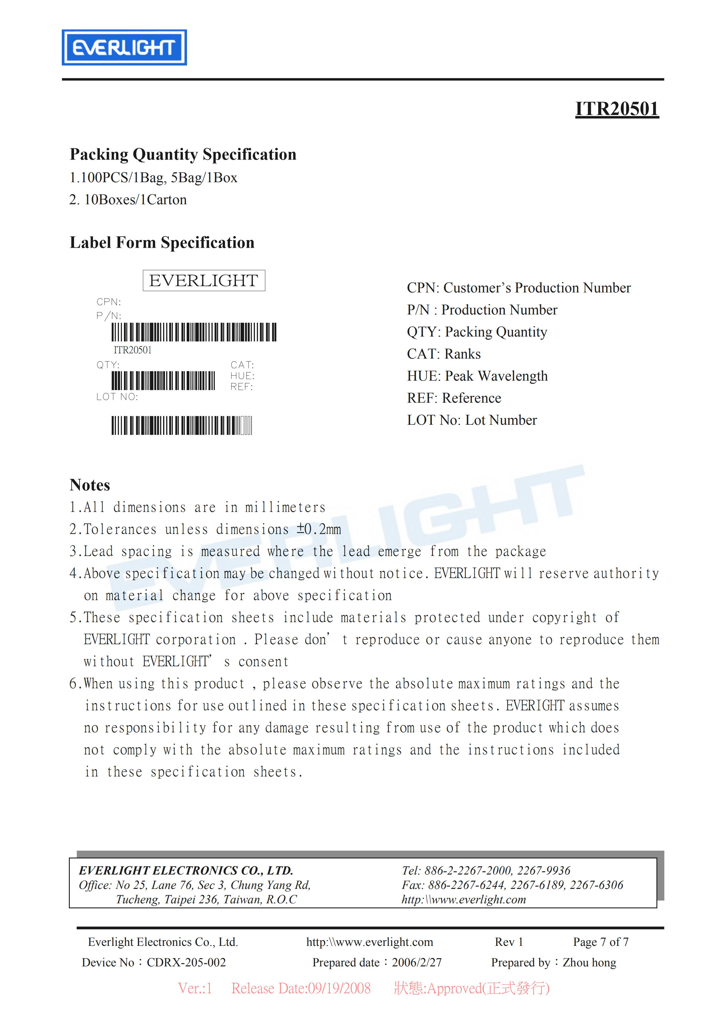 亿光反射式光电开关ITR20501开关传感器参数及规格书(PDF 数据表)