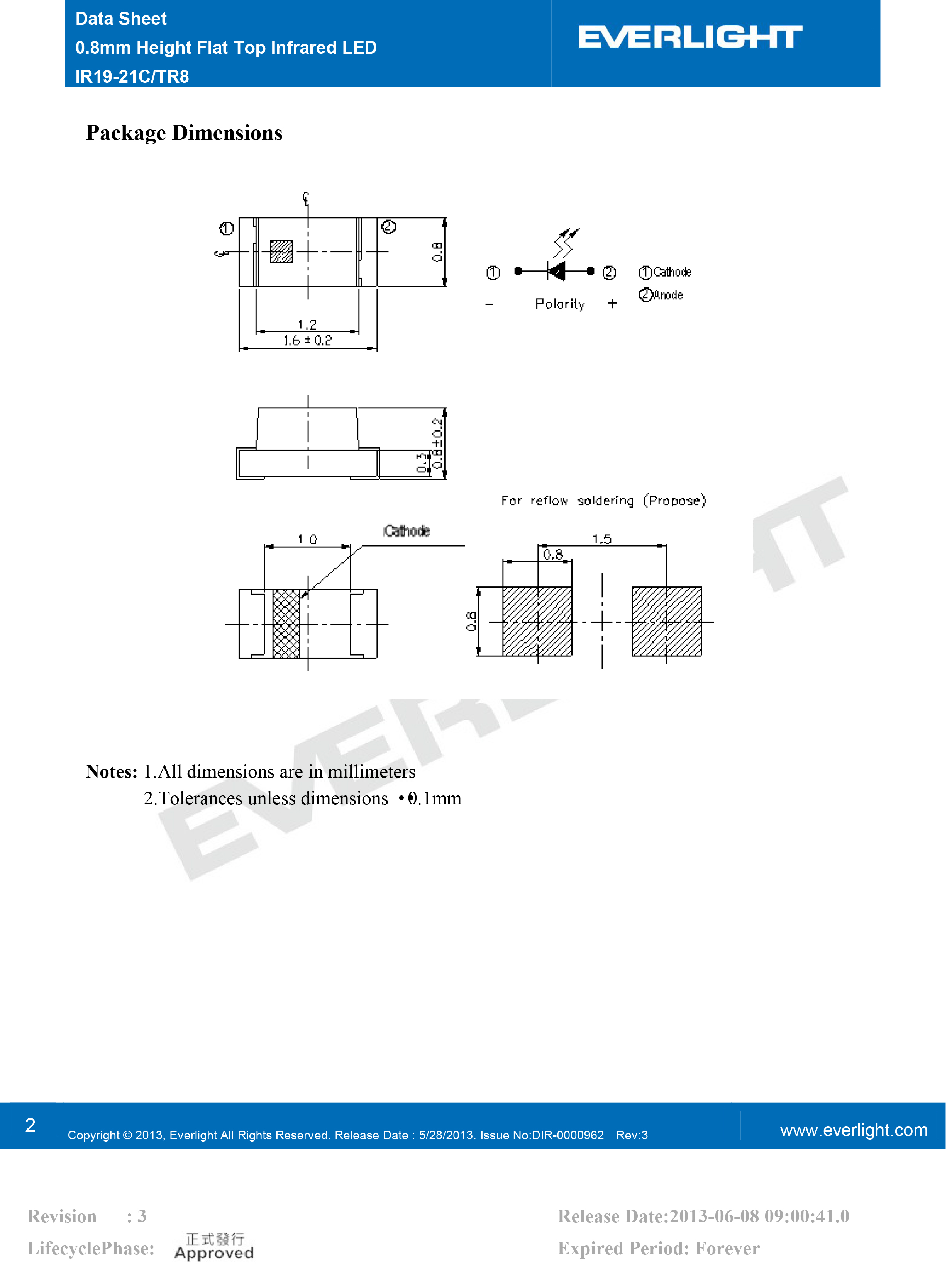 亿光贴片0603红外发射管IR19-21C/TR8规格书PDF