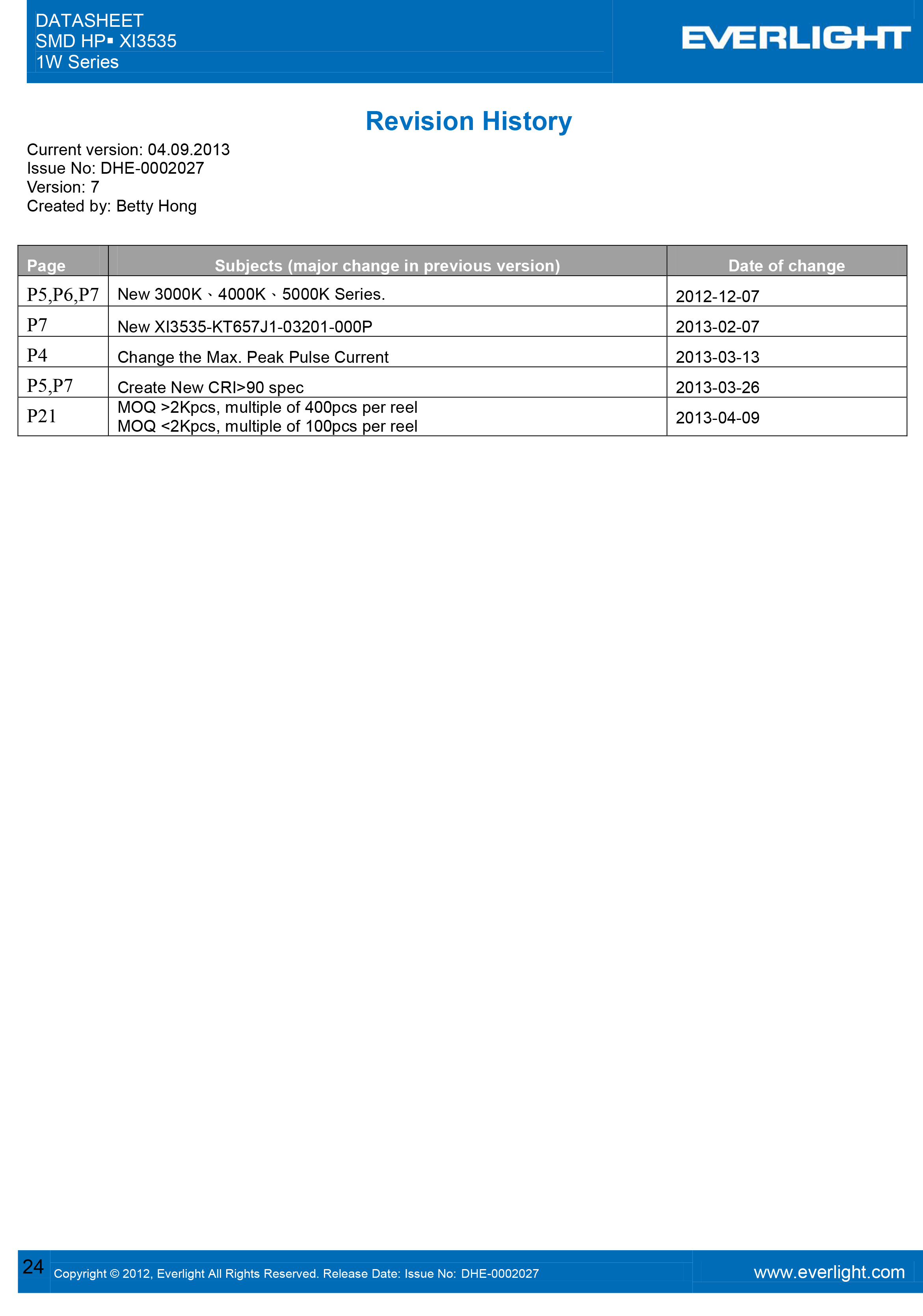 亿光贴片3535灯珠XI3535-KM277F9-03201-000P规格书PDF