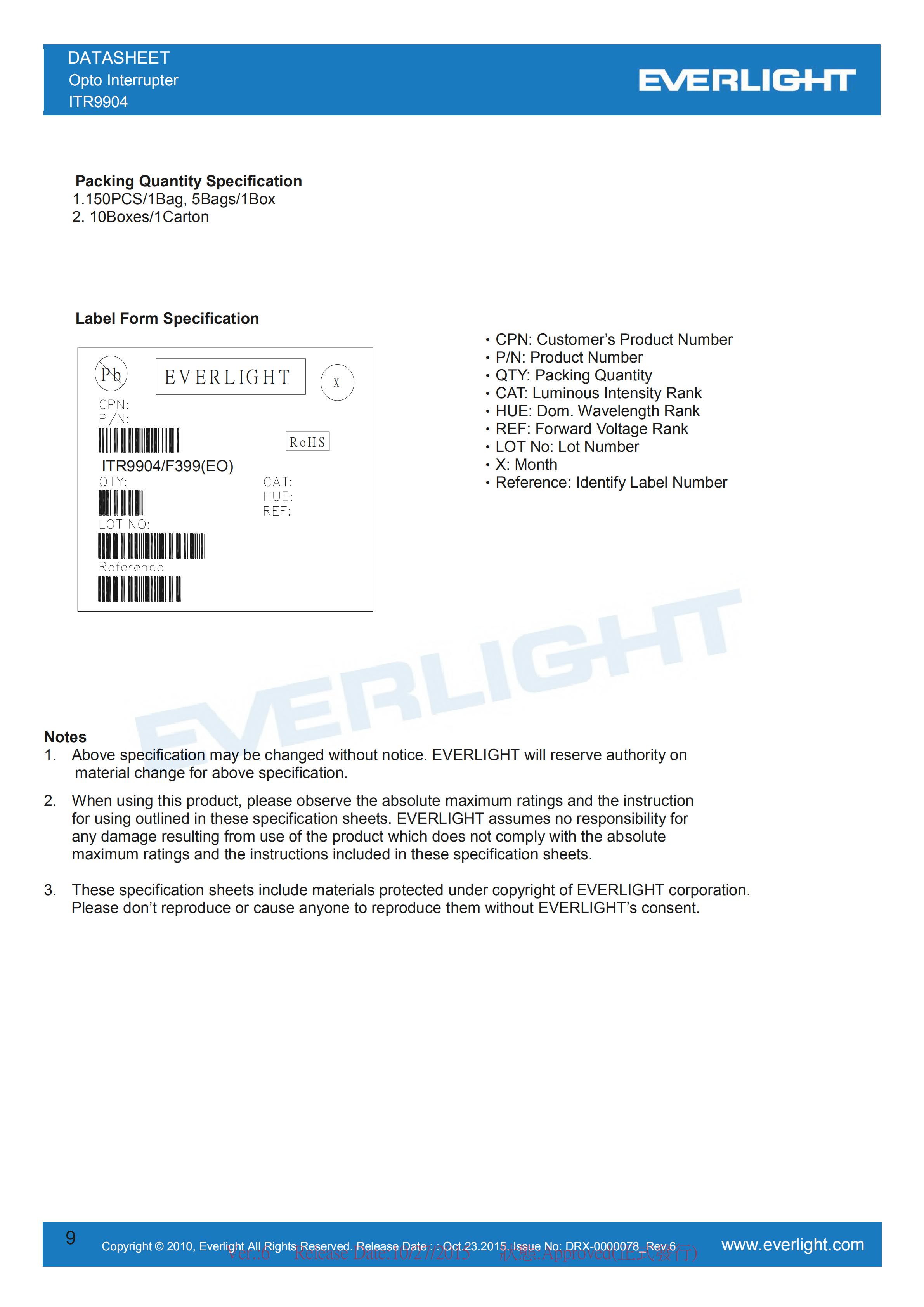亿光反射式光电开关ITR9904开关传感器参数及规格书(PDF 数据表)