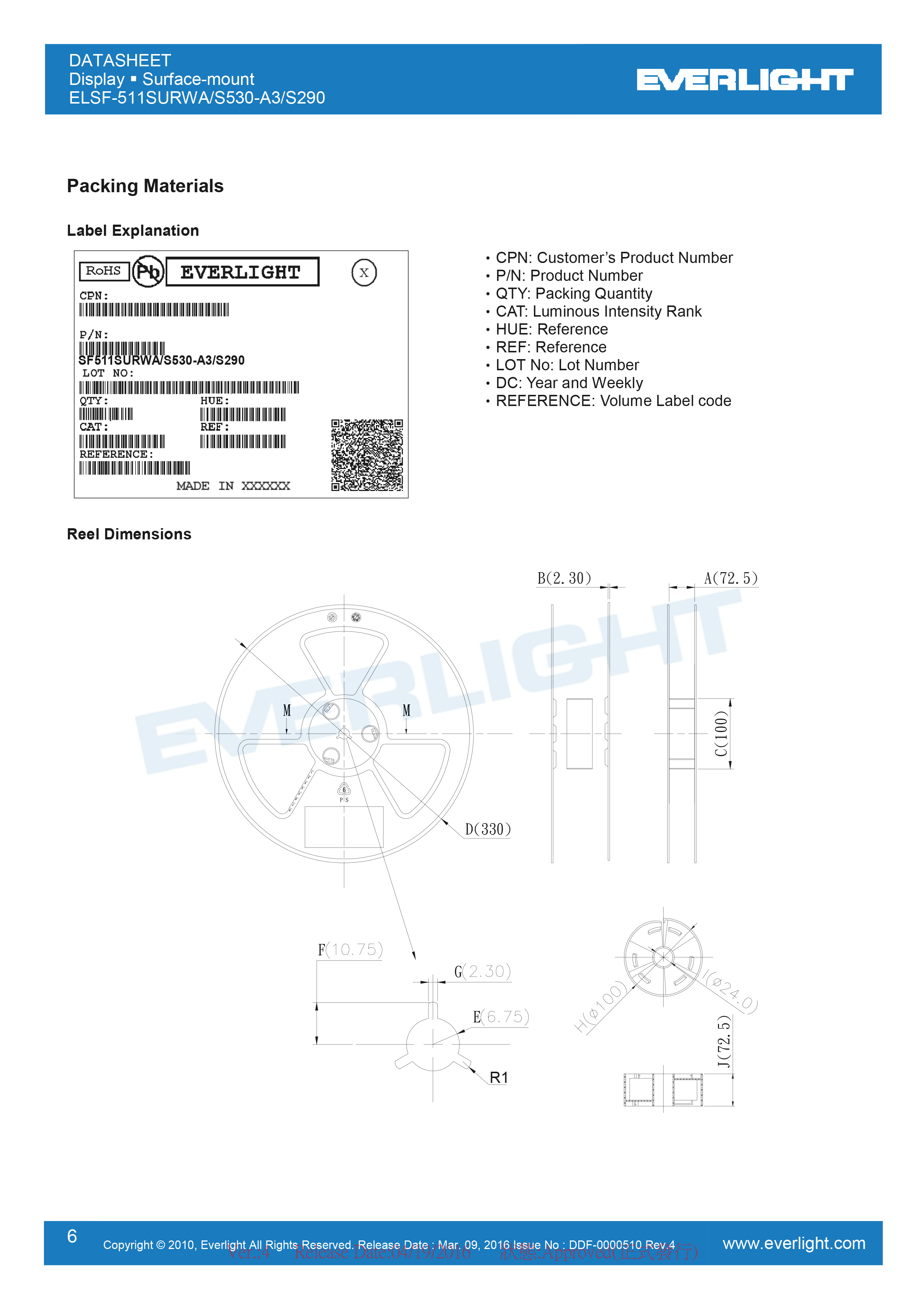 亿光四位贴片数码管ELSF-511SURWA-S530/A3-S290规格书PDF