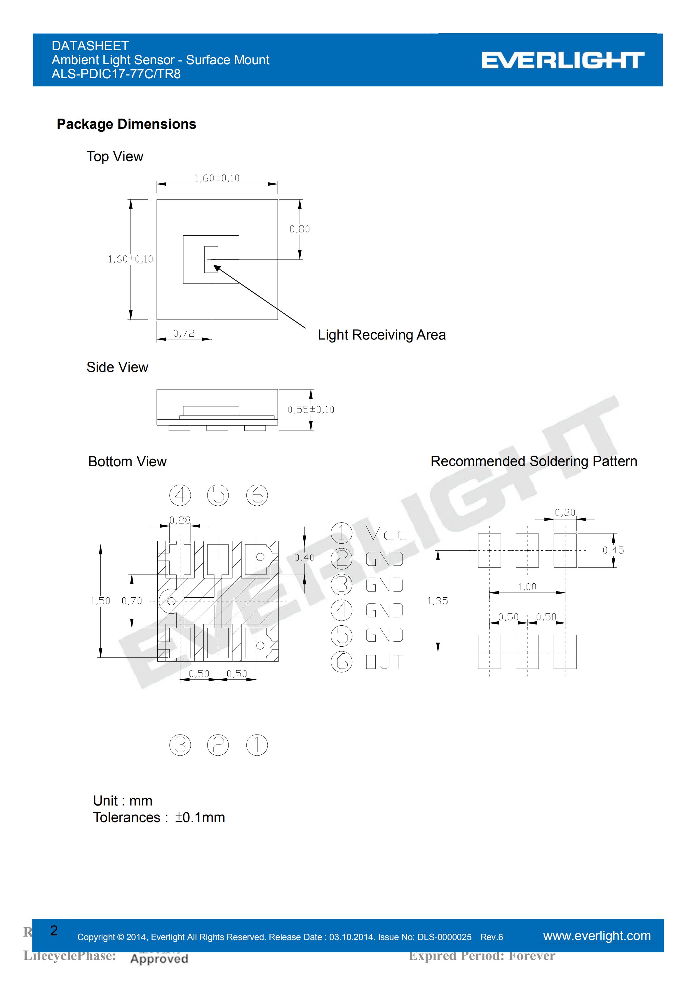 亿光贴片0805环境光传感器ALS-PDIC17-77C/TR8规格书（数据表PDF）