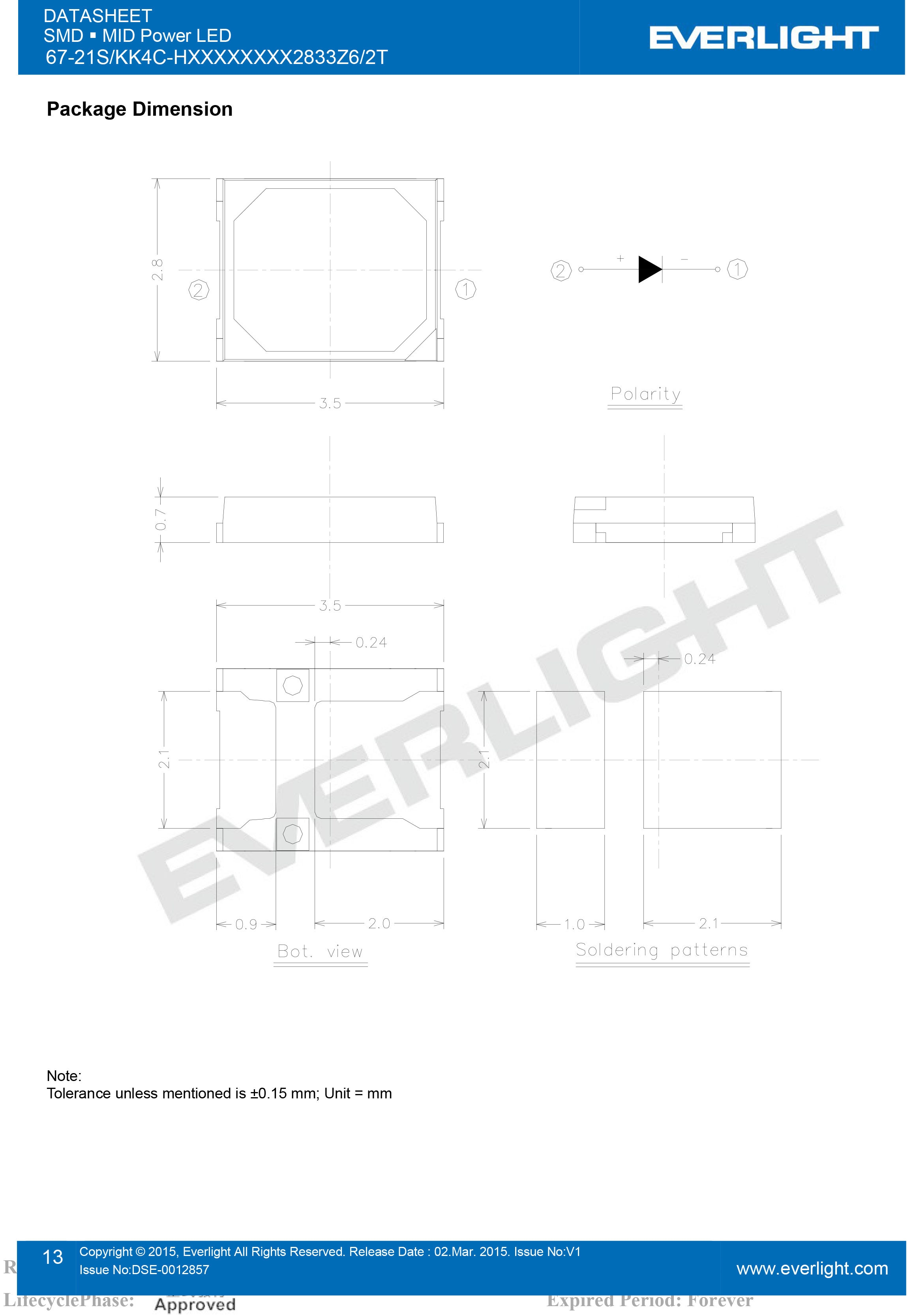 亿光贴片LED2835灯珠67-21S/KK4C-H2727M4N42833Z6/2T规格书PDF（数据表）