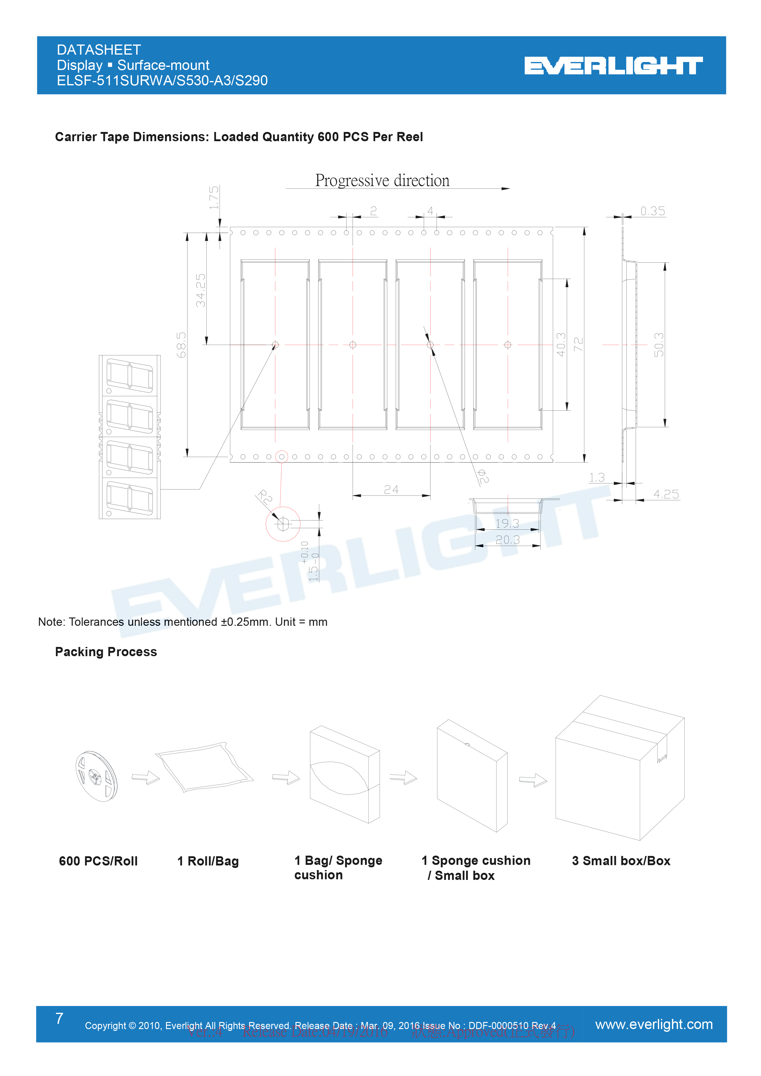 亿光四位贴片数码管ELSF-511SURWA-S530/A3-S290规格书PDF