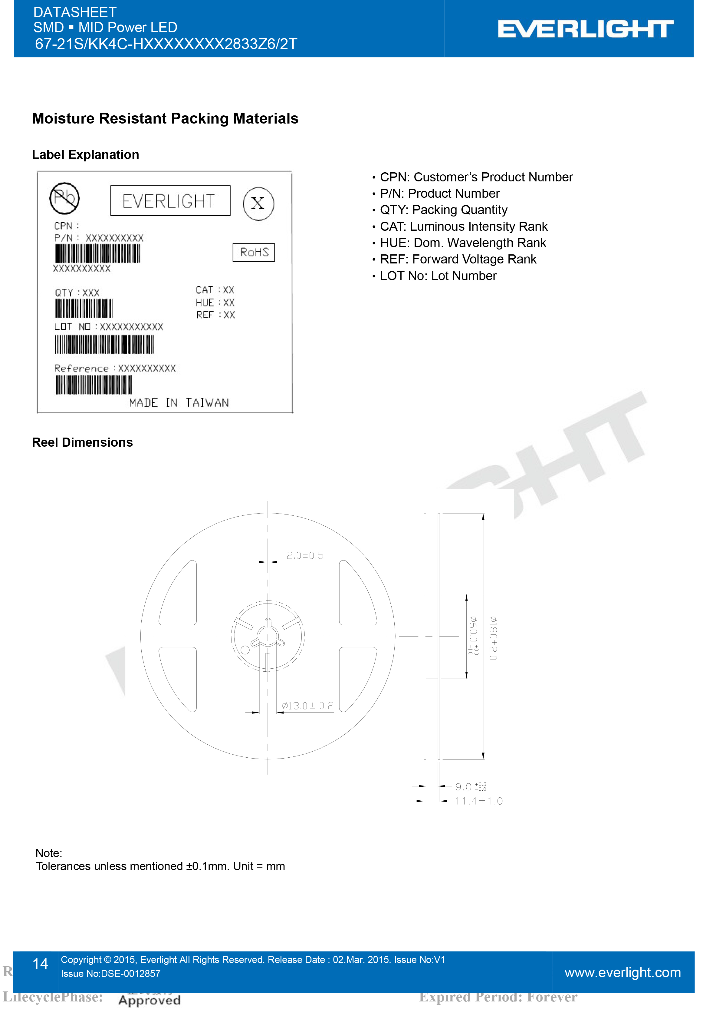 亿光贴片LED2835灯珠67-21S/KK4C-H2727M4N42833Z6/2T规格书PDF（数据表）