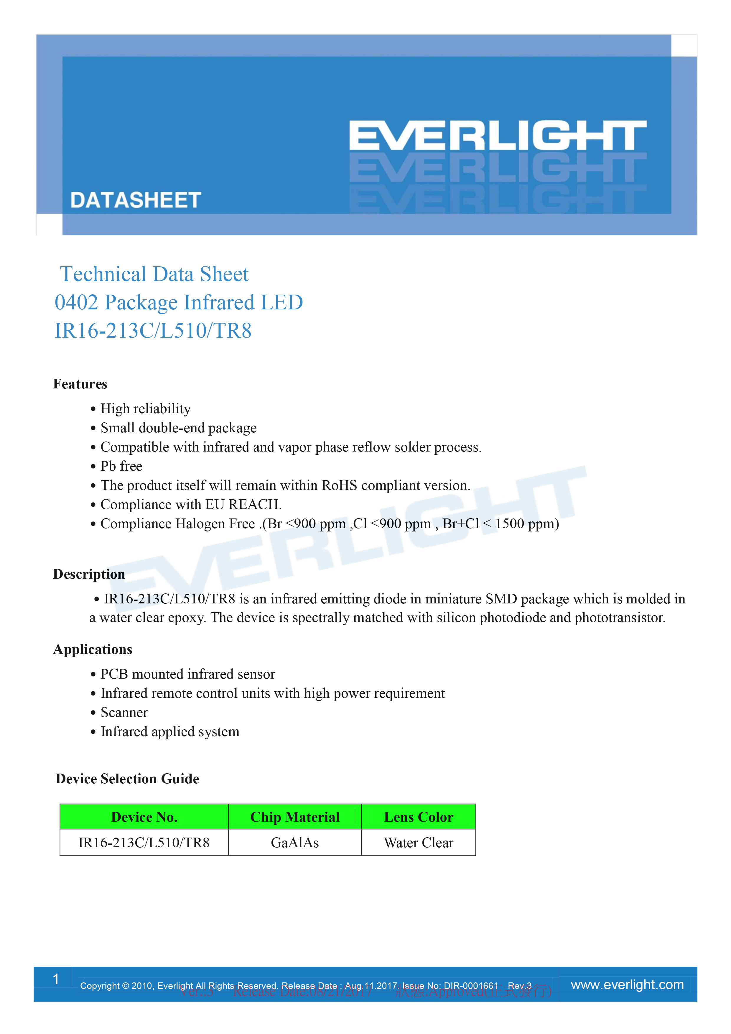 亿光贴片0402红外发射管IR16-213C-L510/TR8规格书PDF