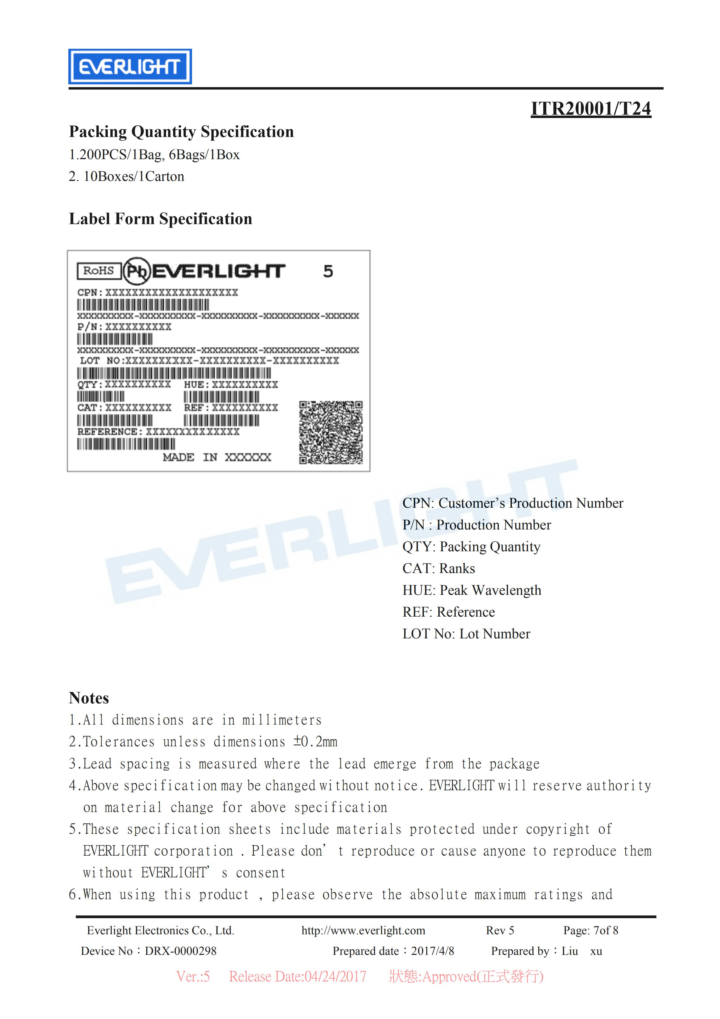 亿光反射式光电开关ITR20001-T24开关传感器参数及规格书(PDF 数据表)