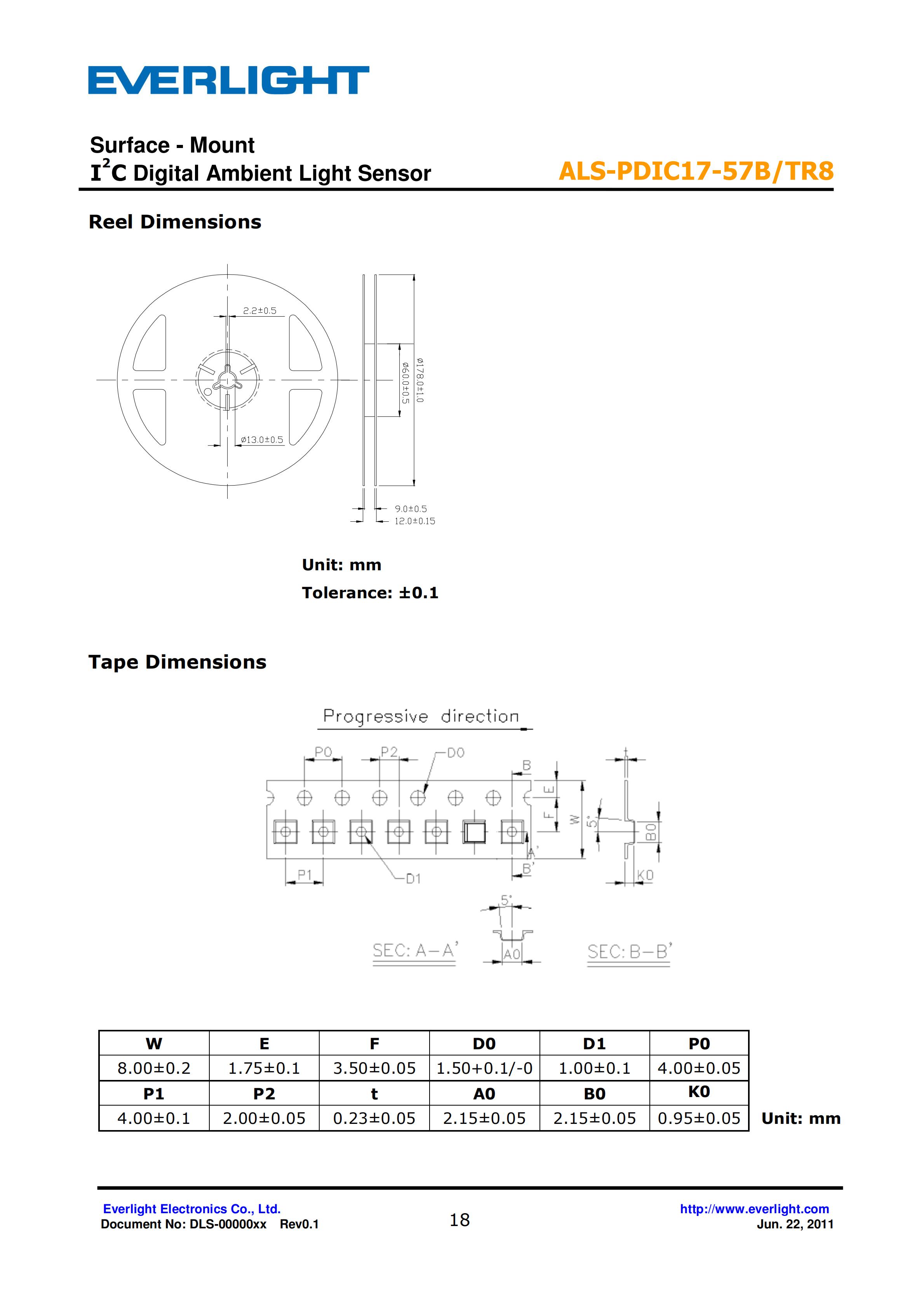 亿光贴片0805环境光传感器ALS-PDIC17-57B/TR8规格书（数据表PDF）