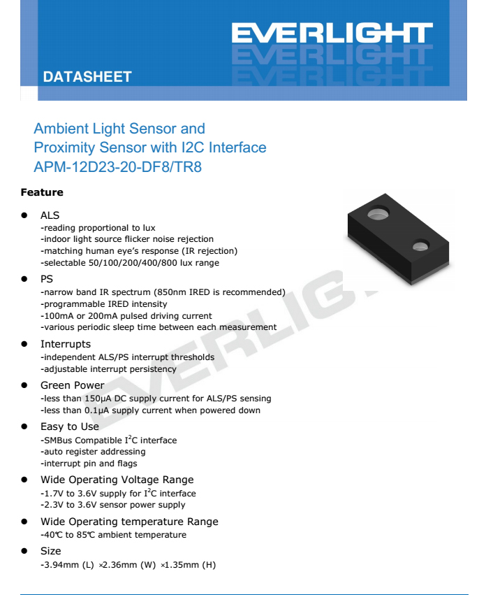 亿光接近式传感器APM-12D23-20-DF8/TR8规格书PDF