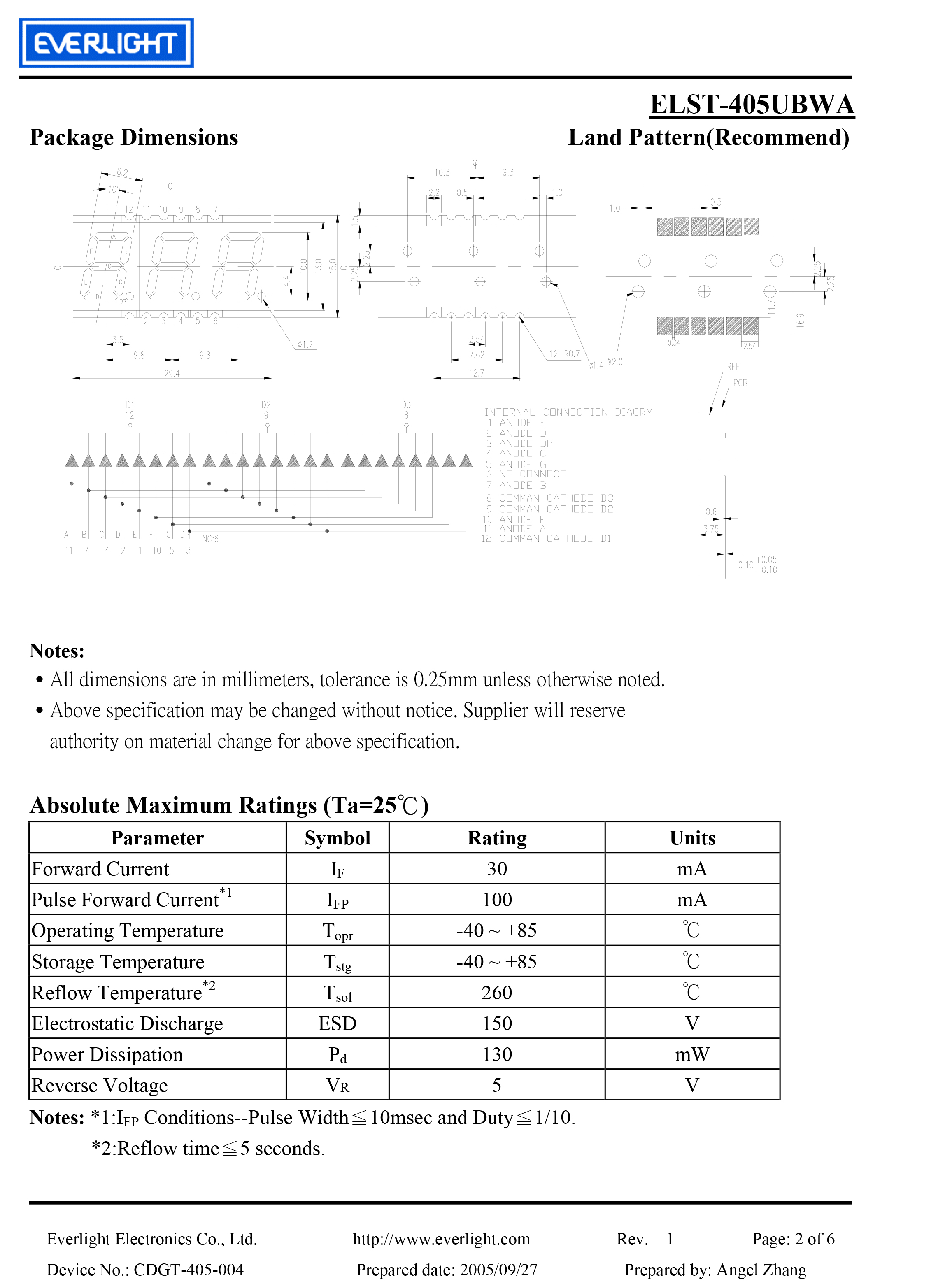 亿光三位贴片数码管ELST-405UBWA规格书PDF