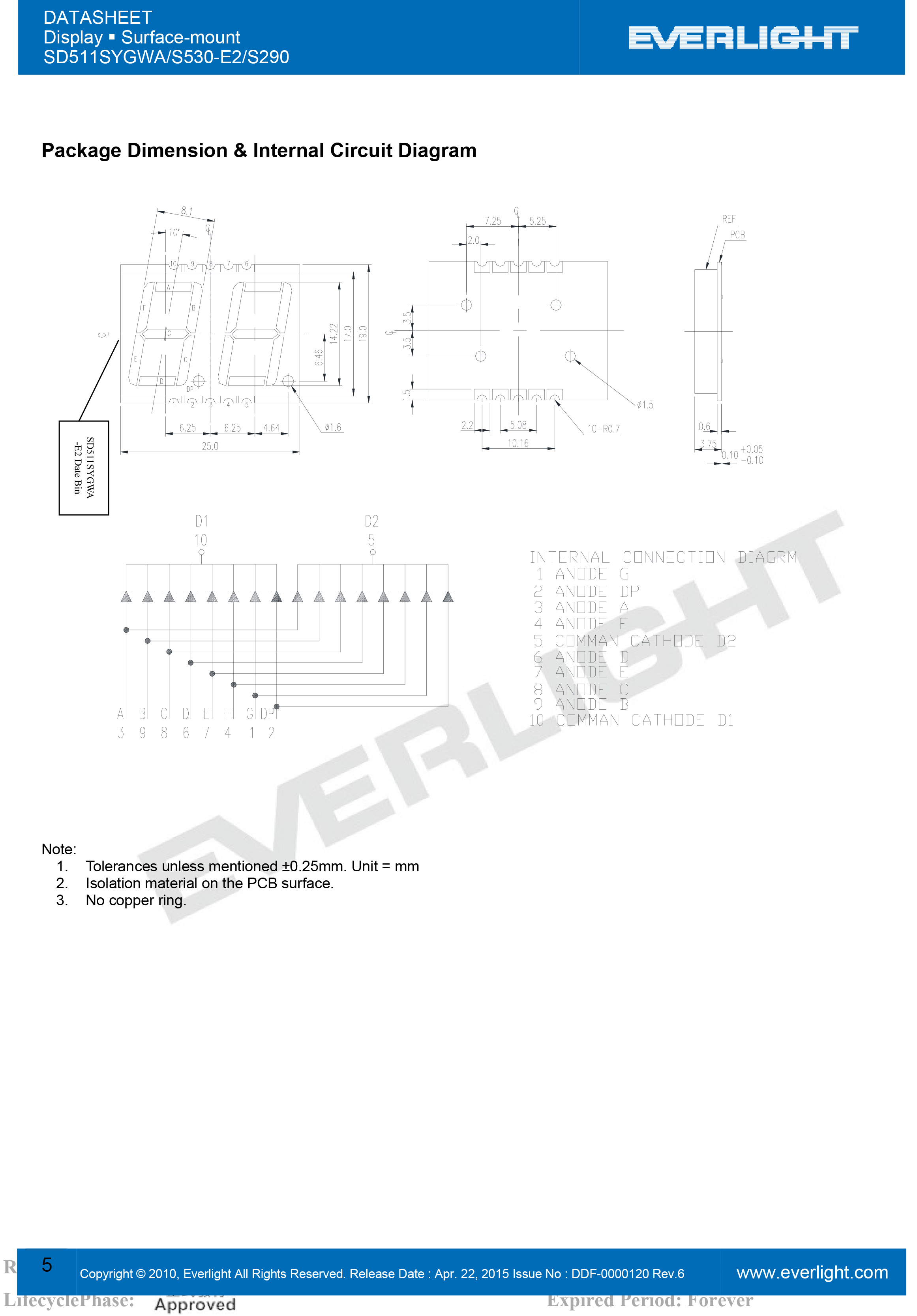 亿光贴片数码管SD511SYGWA/S530-E2/S290规格书PDF