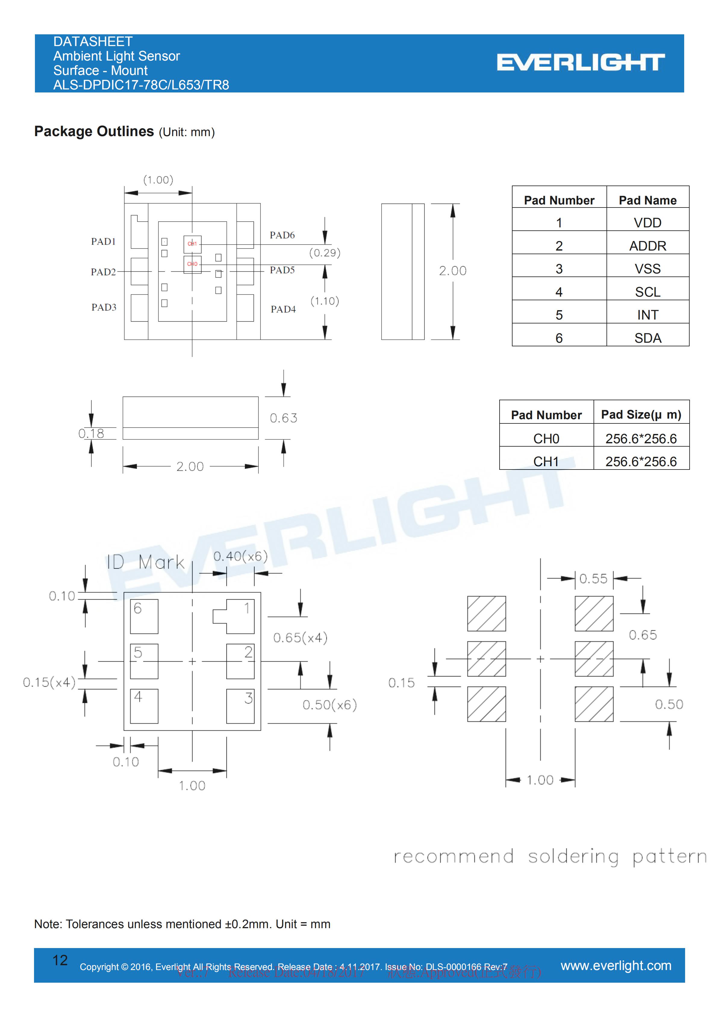 亿光贴片0808环境光传感器ALS-DPDIC17-78C/L653/TR8规格书（数据表PDF）