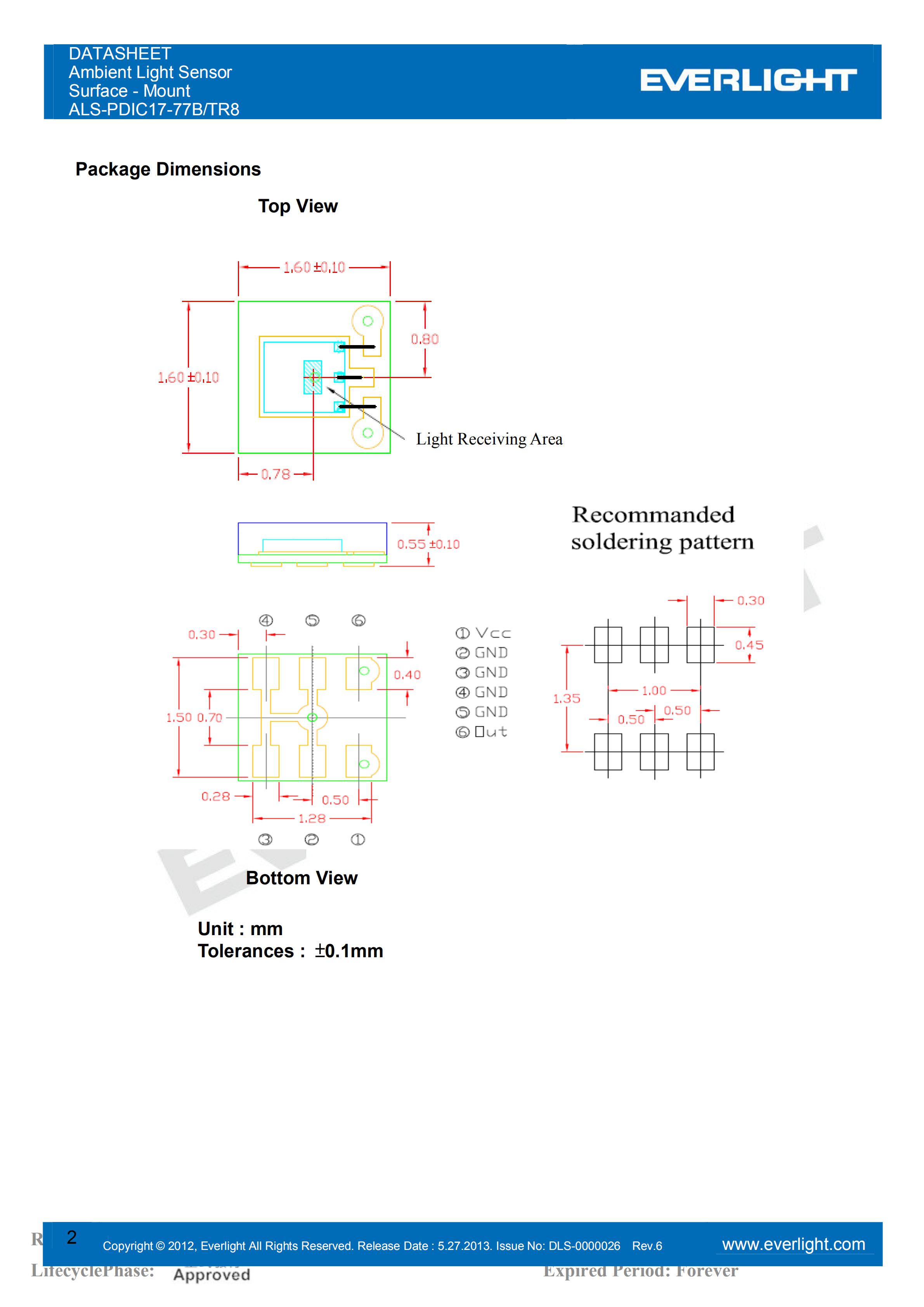 亿光贴片0805环境光传感器ALS-PDIC17-77B/TR8规格书（数据表PDF）