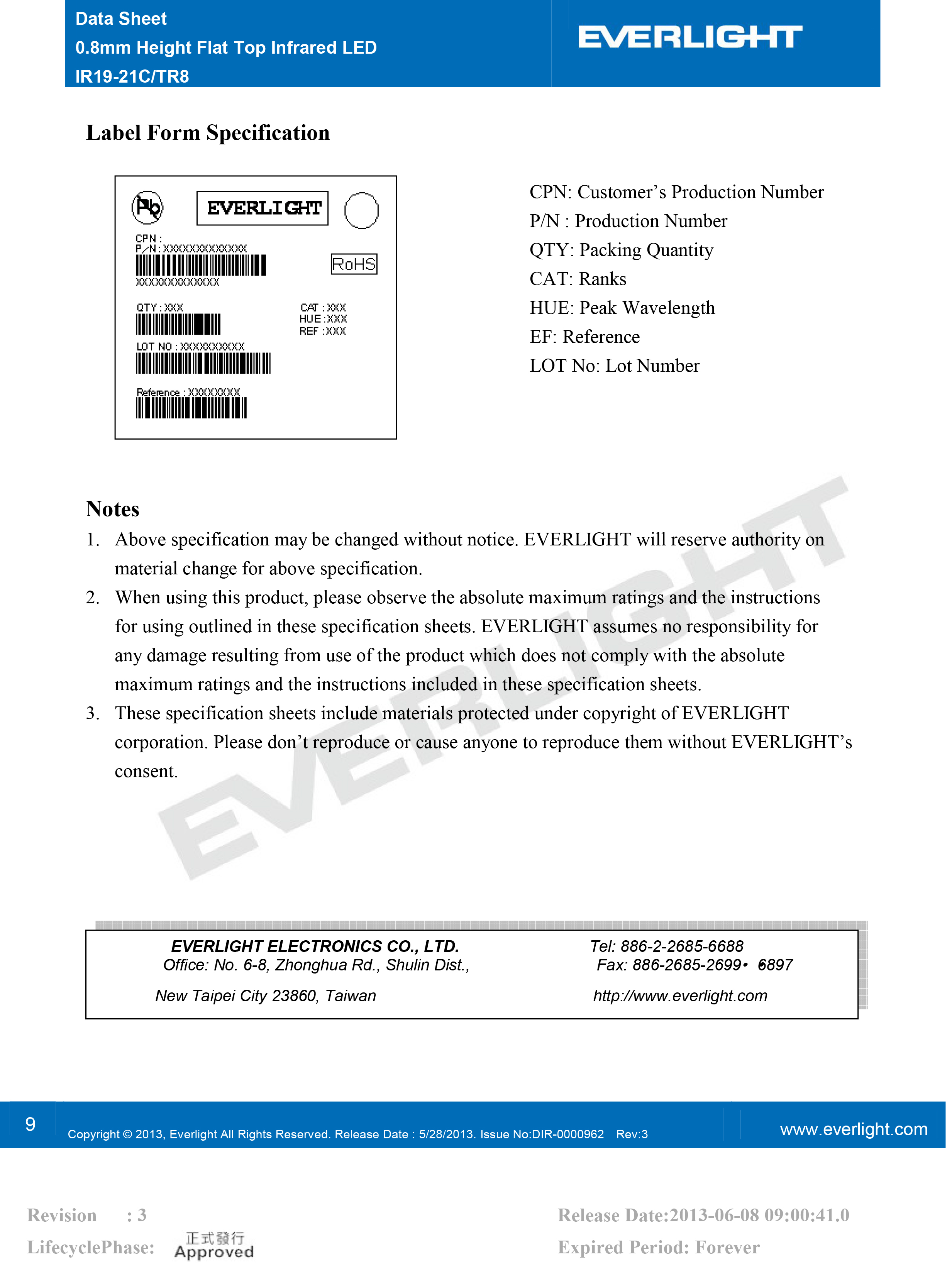 亿光贴片0603红外发射管IR19-21C/TR8规格书PDF