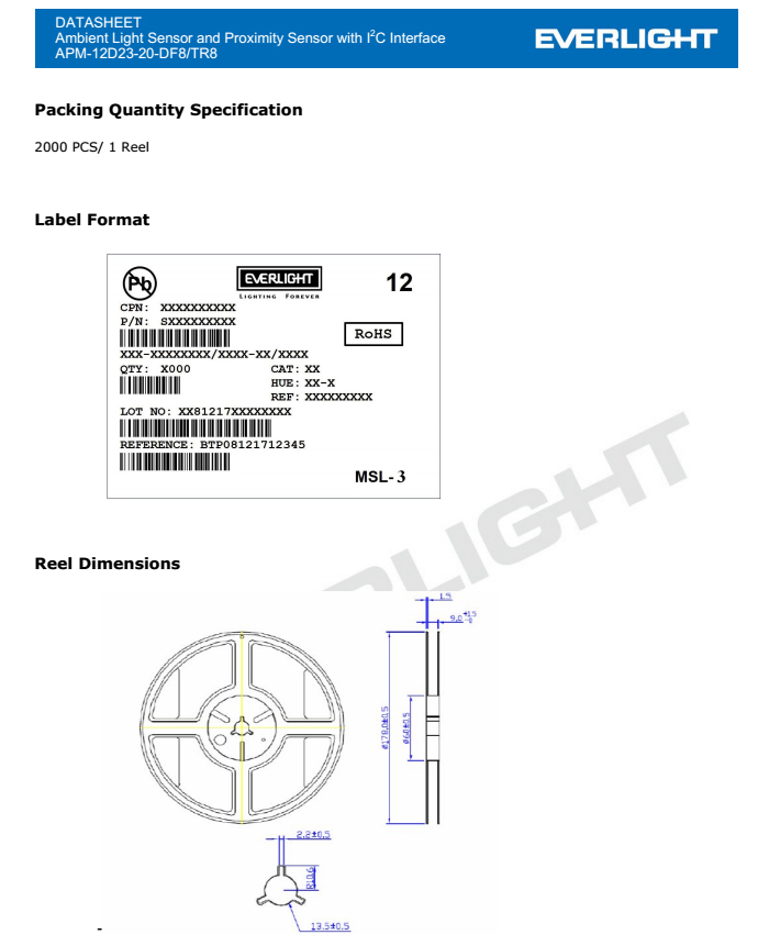 亿光接近式传感器APM-12D23-20-DF8/TR8规格书PDF